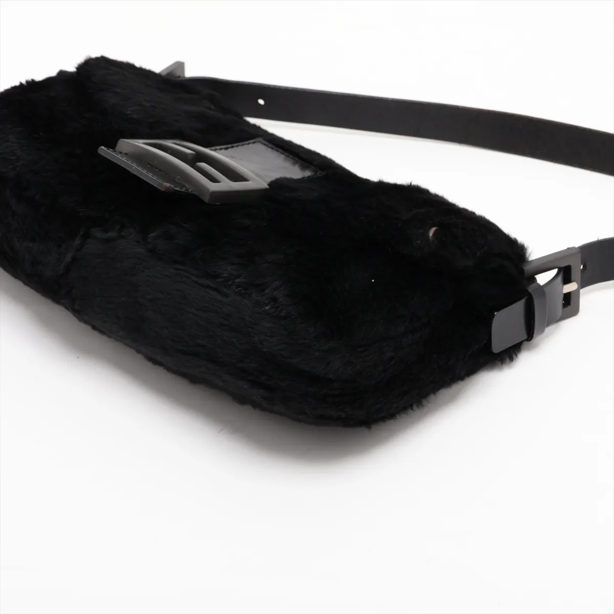 Mamma Bucket Fur and Leather Shoulder Bag, Black — view 3