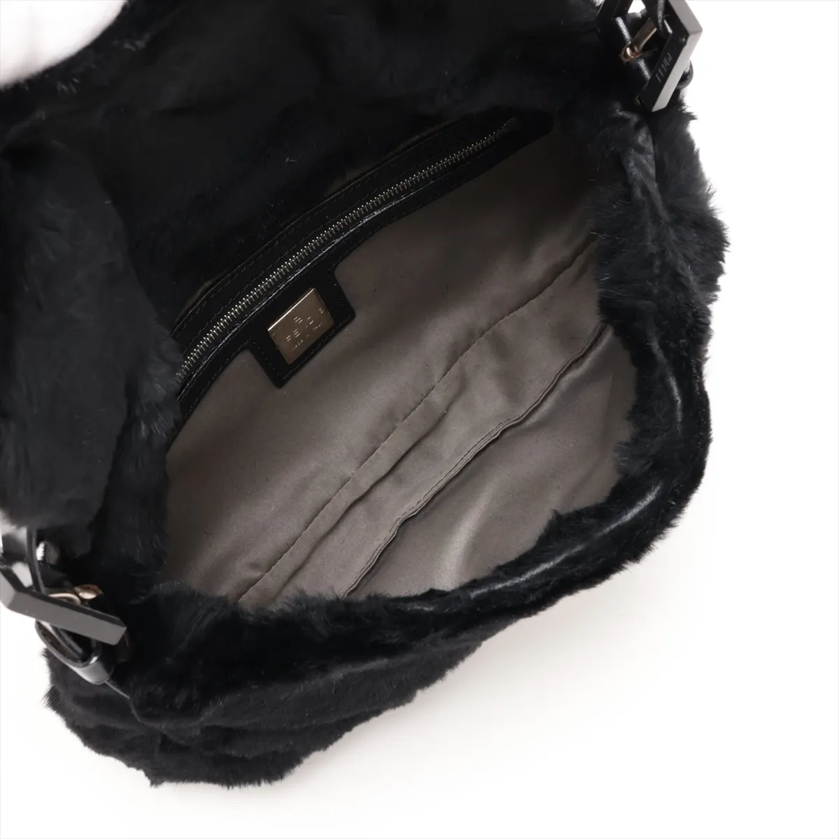 Mamma Bucket Fur and Leather Shoulder Bag, Black — view 7