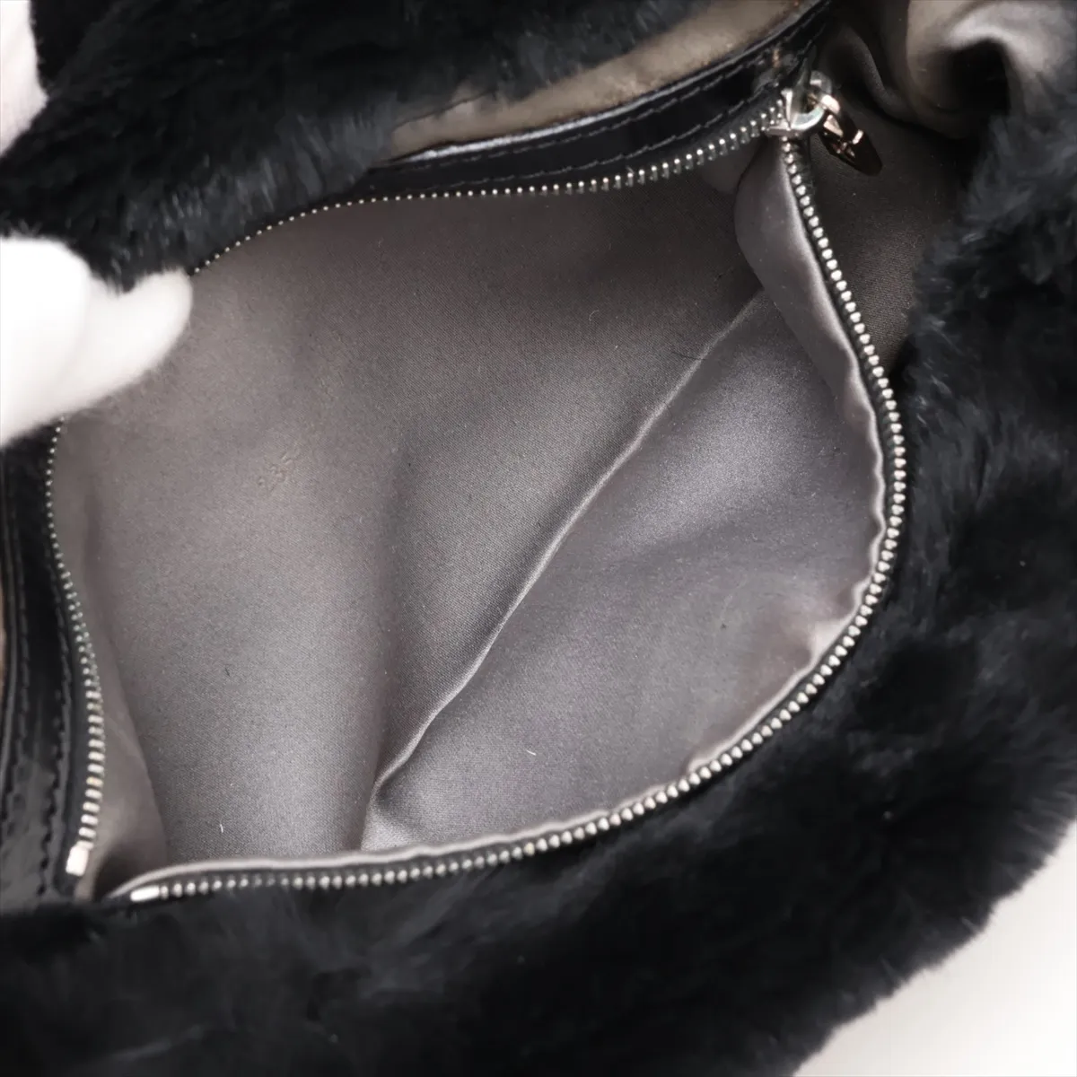 Mamma Bucket Fur and Leather Shoulder Bag, Black — view 8