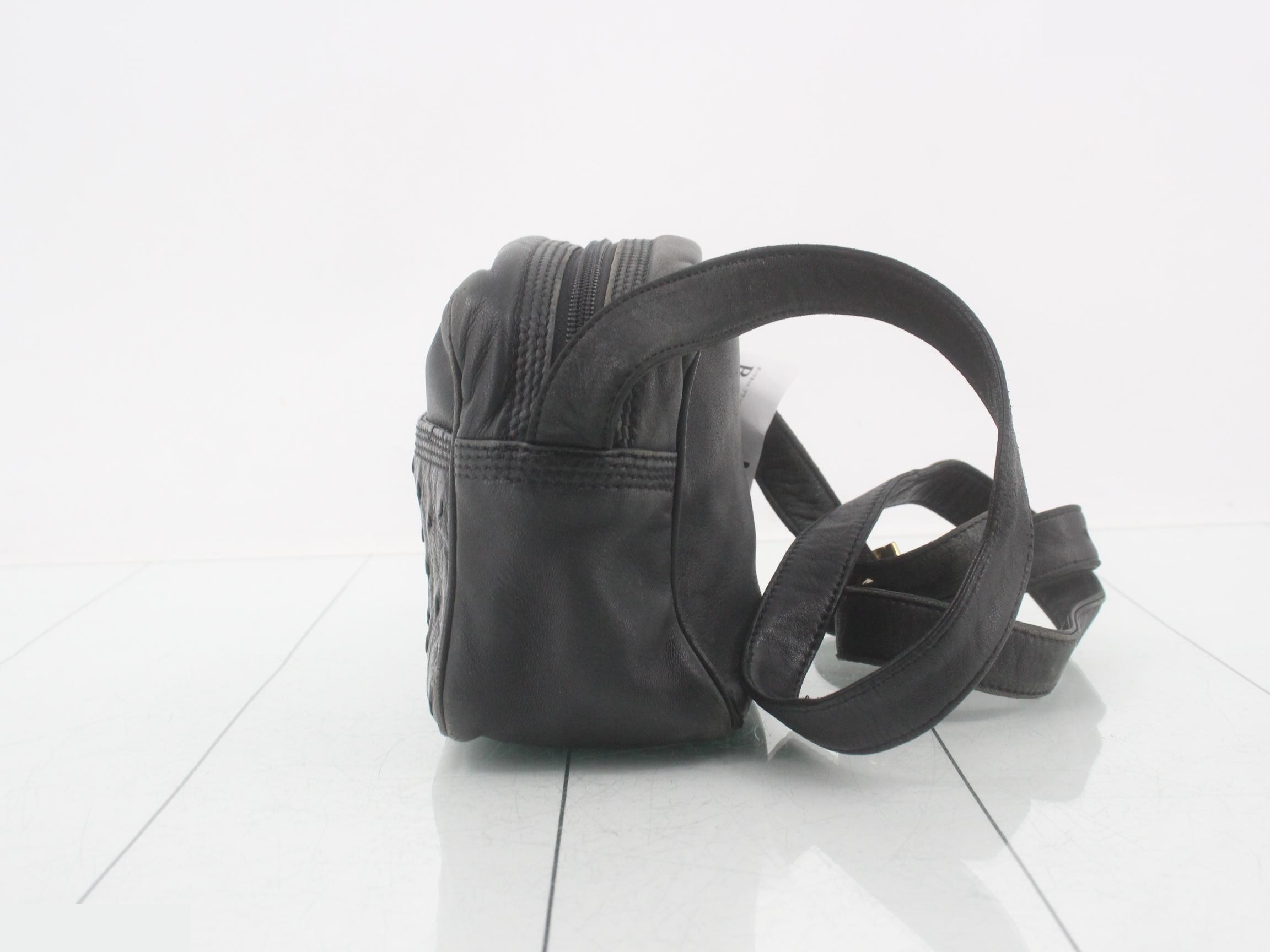 Ostrich Leather Shoulder Bag, Black — view 3