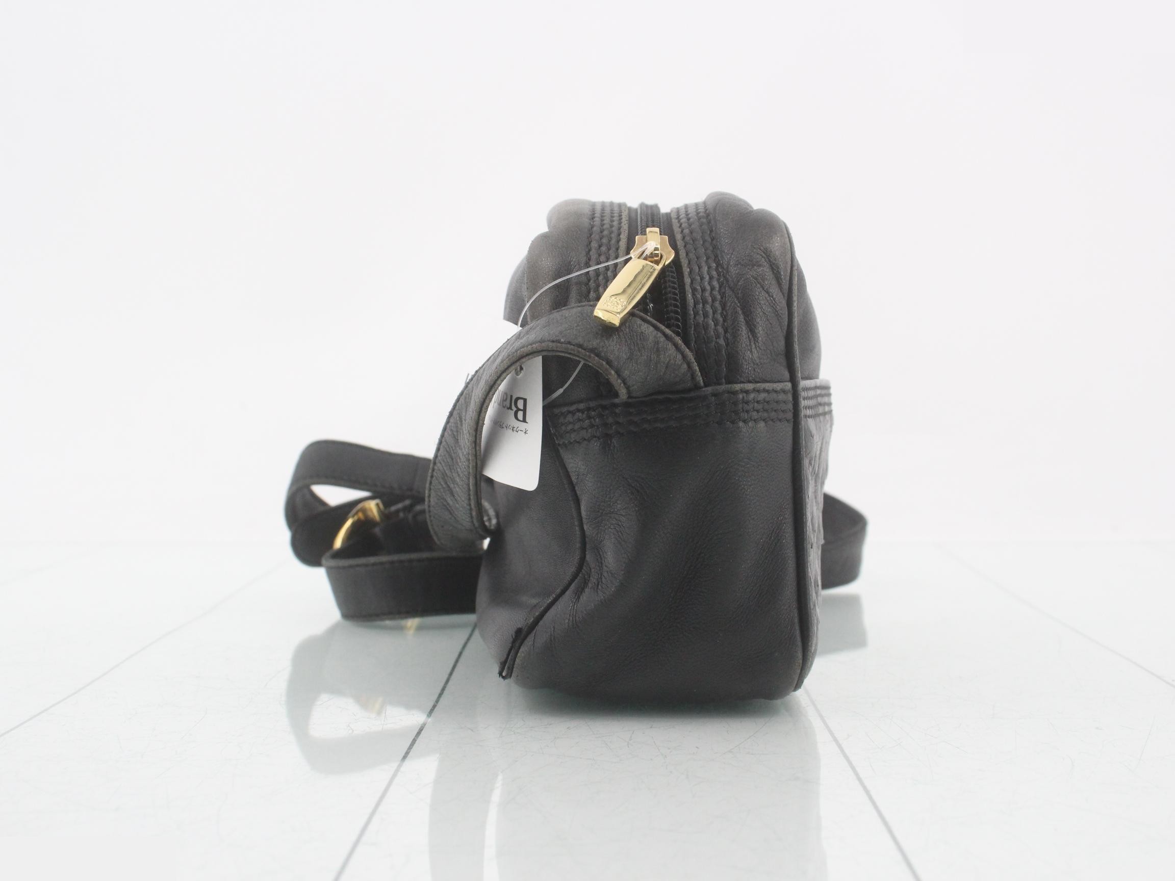 Ostrich Leather Shoulder Bag, Black — view 4