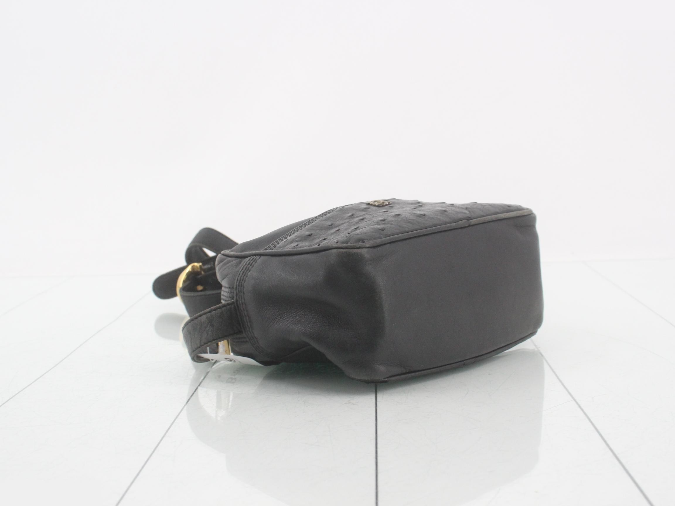 Ostrich Leather Shoulder Bag, Black — view 5