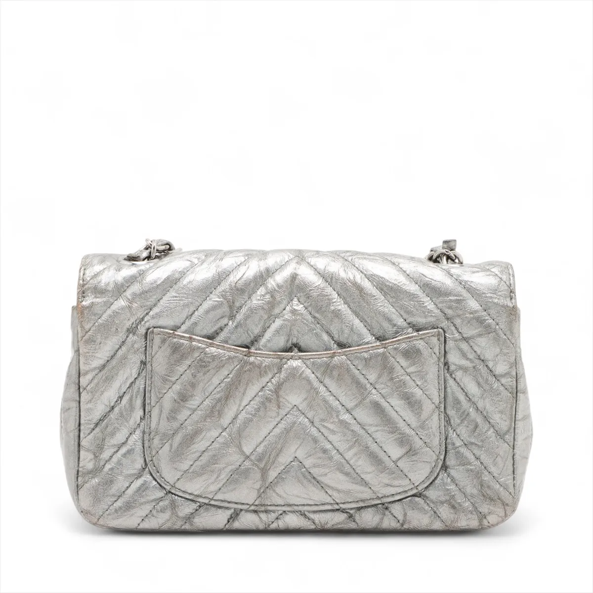 chevron coated leather single flap single chain bag V stitch silver hardware 25701569 25th series — view 2