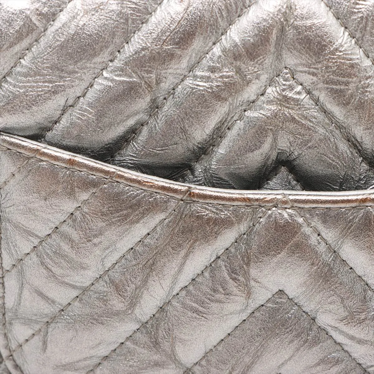 chevron coated leather single flap single chain bag V stitch silver hardware 25701569 25th series — view 13