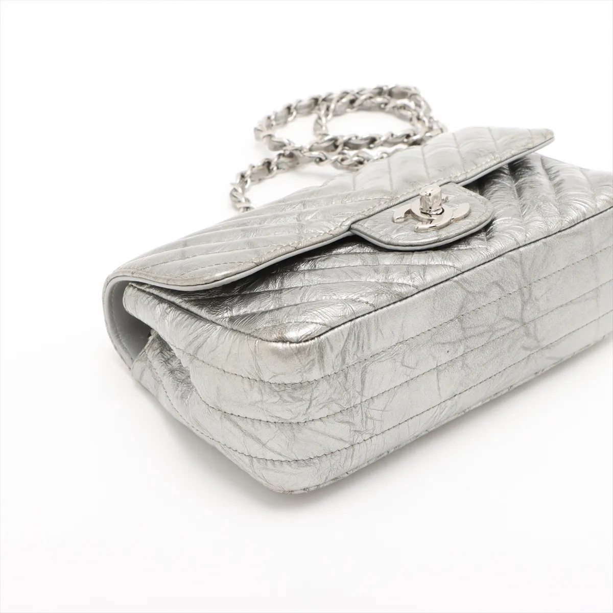 chevron coated leather single flap single chain bag V stitch silver hardware 25701569 25th series — view 4