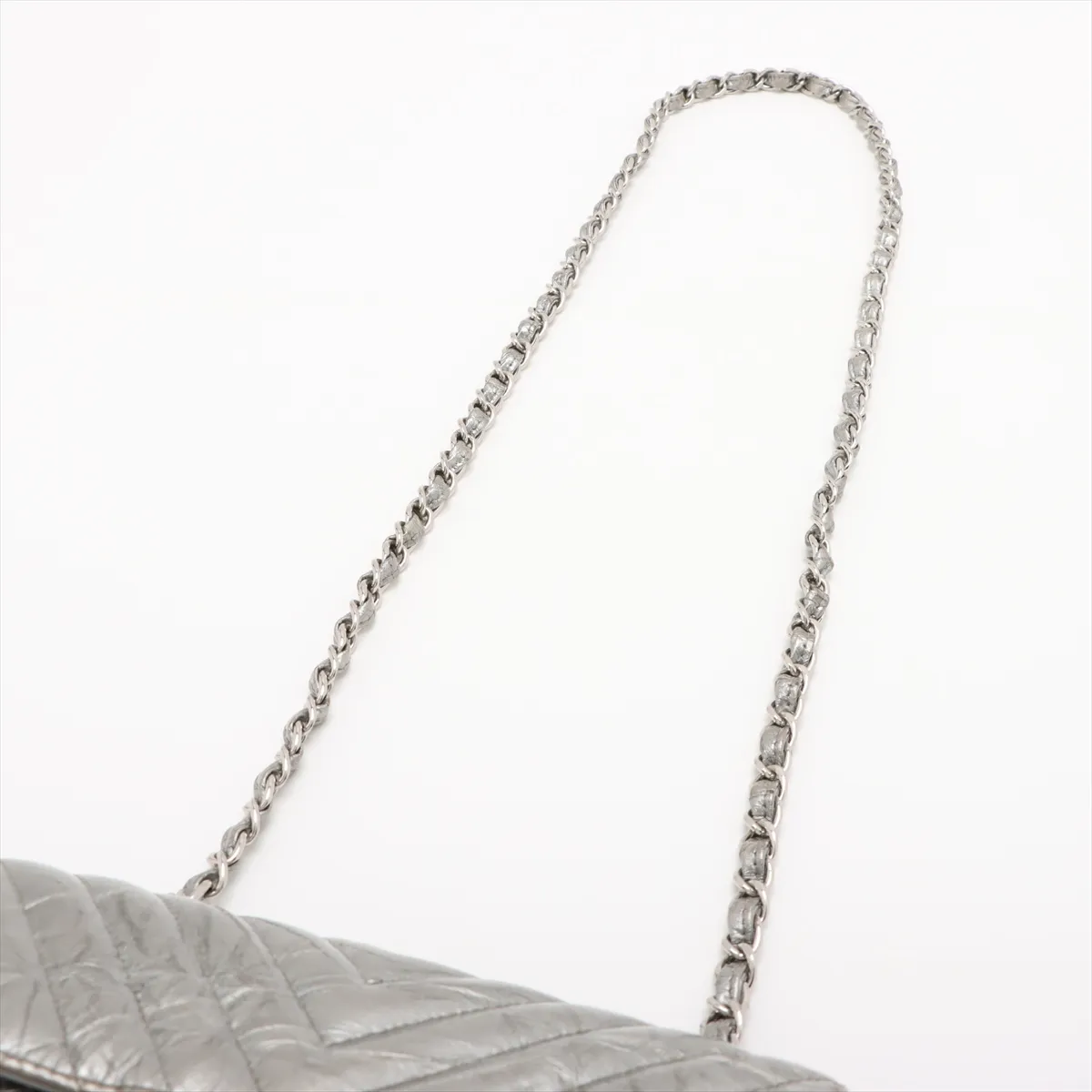 chevron coated leather single flap single chain bag V stitch silver hardware 25701569 25th series — view 5