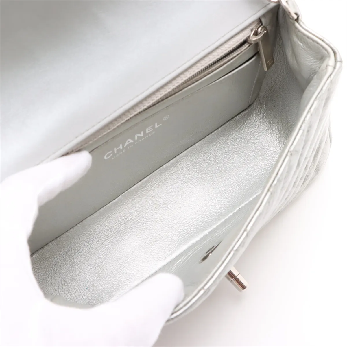 chevron coated leather single flap single chain bag V stitch silver hardware 25701569 25th series — view 6