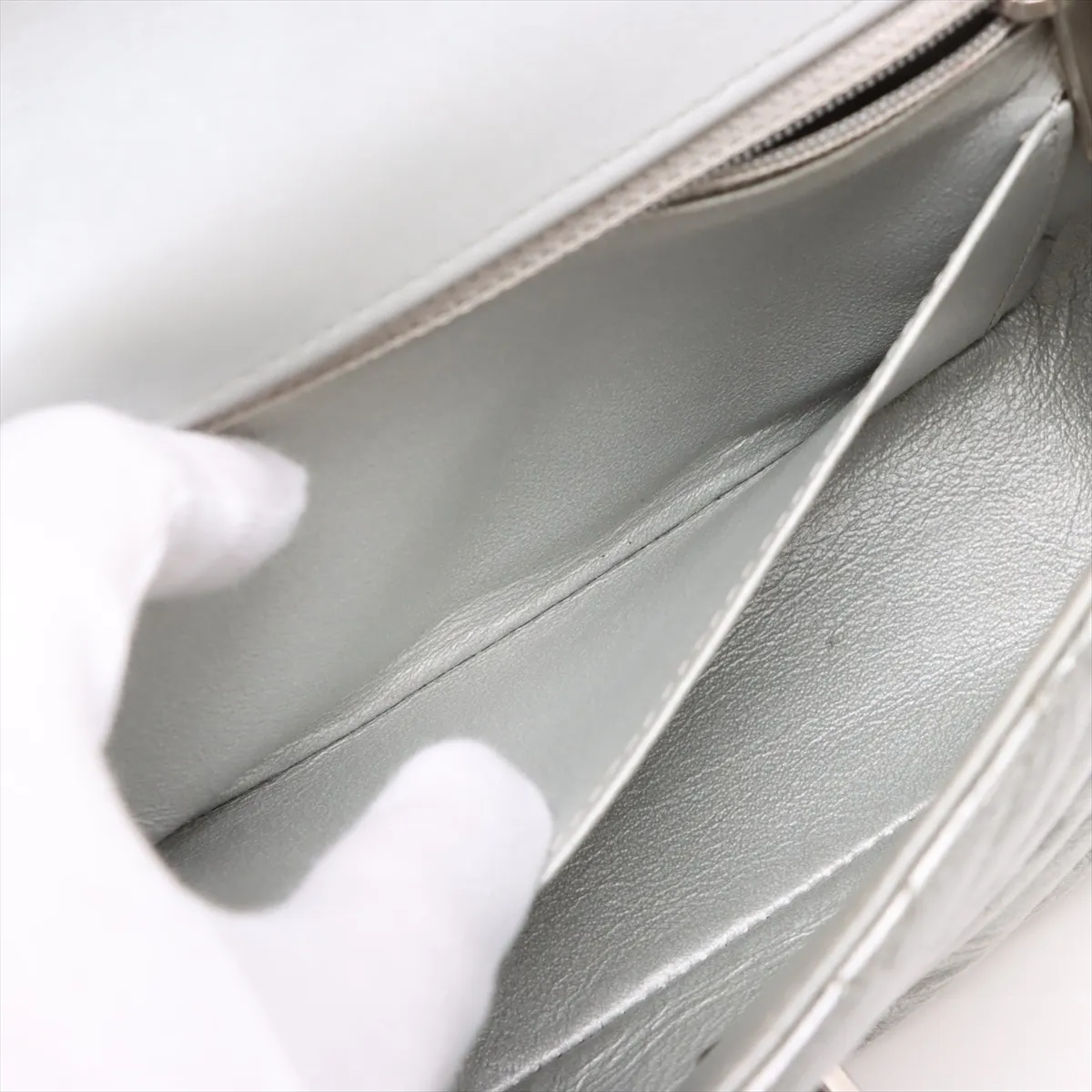 chevron coated leather single flap single chain bag V stitch silver hardware 25701569 25th series — view 8