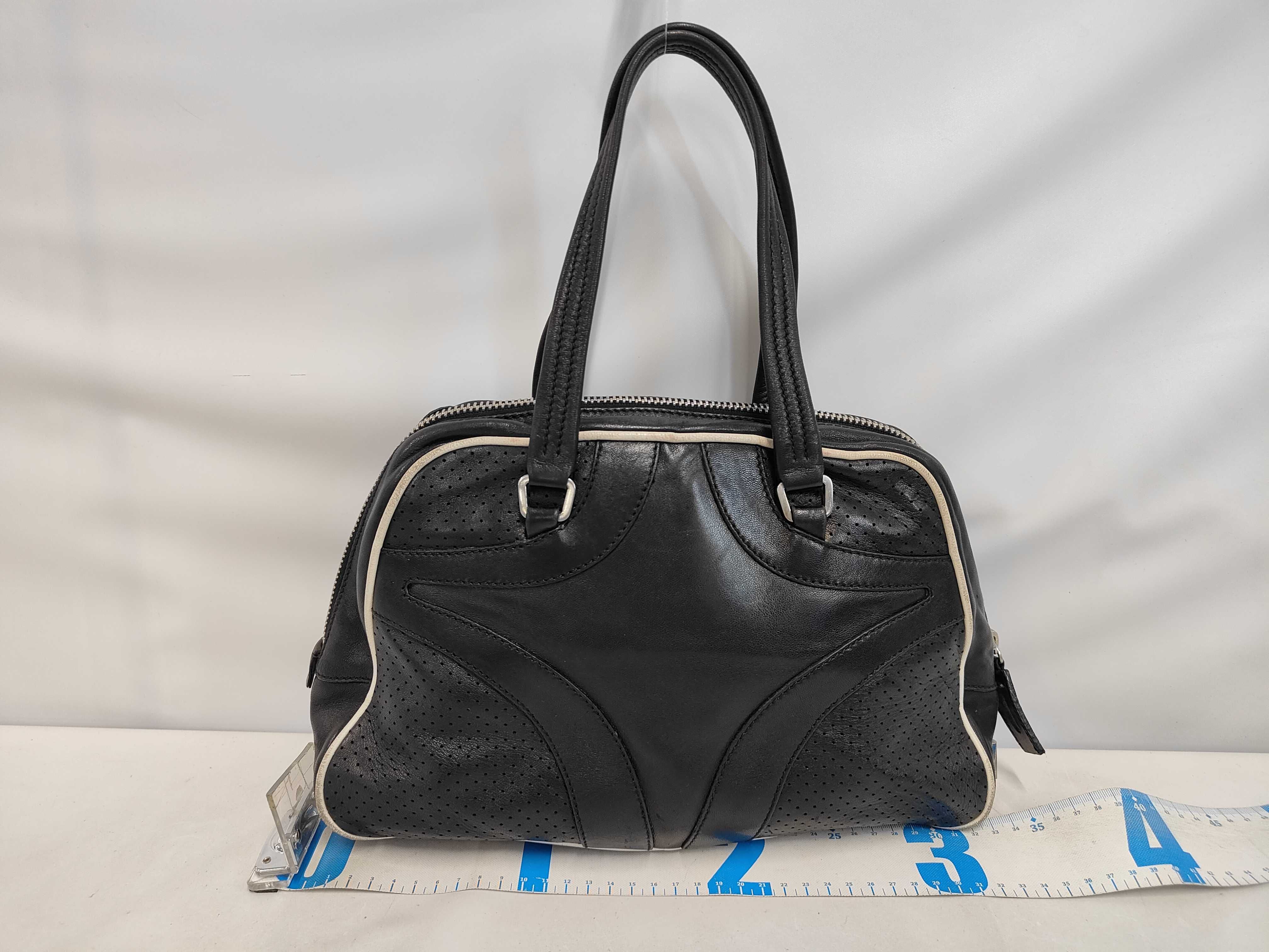 Perforated Leather Handbag Black with White Tag Handbag — view 2