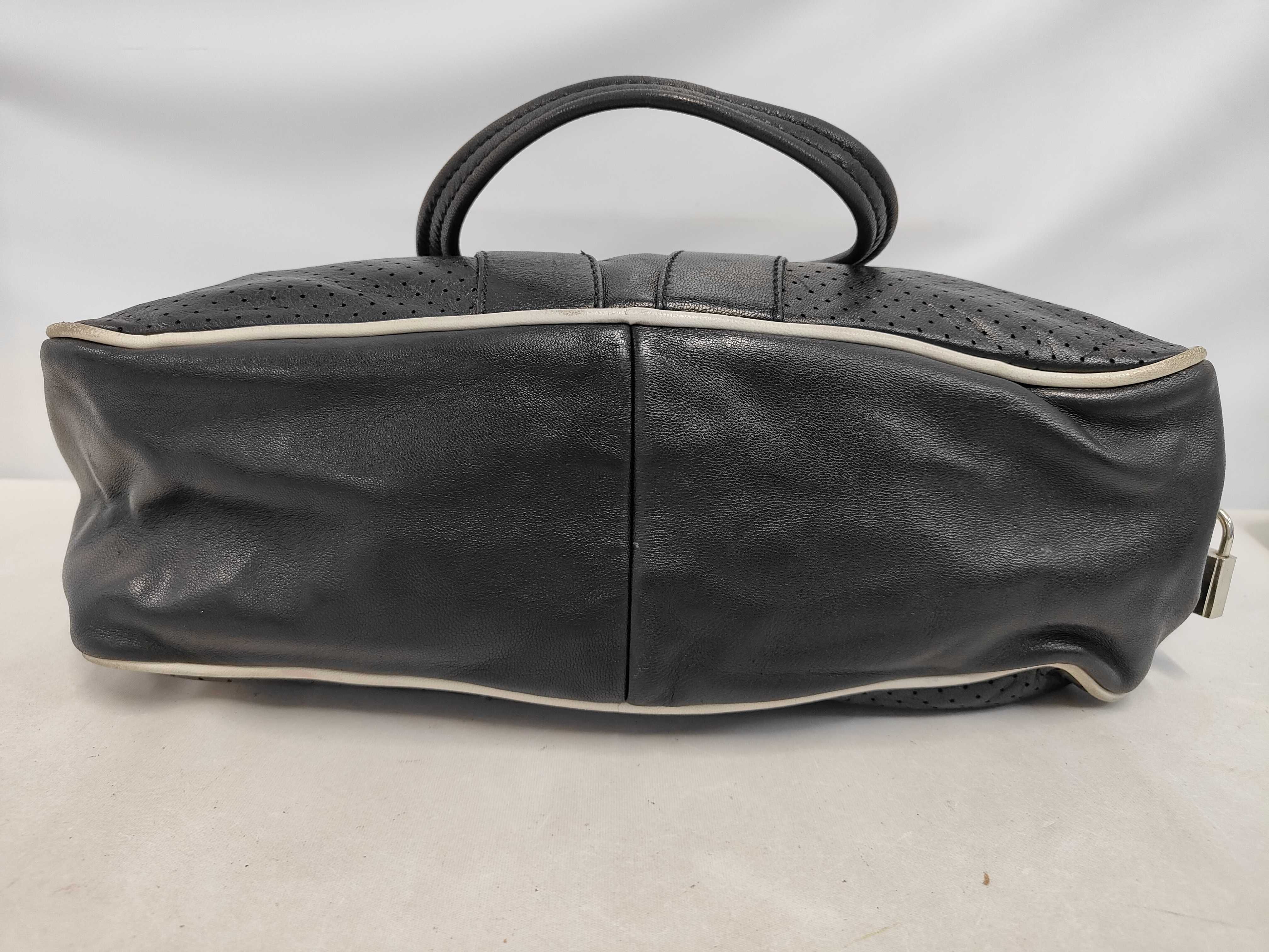 Perforated Leather Handbag Black with White Tag Handbag — view 4