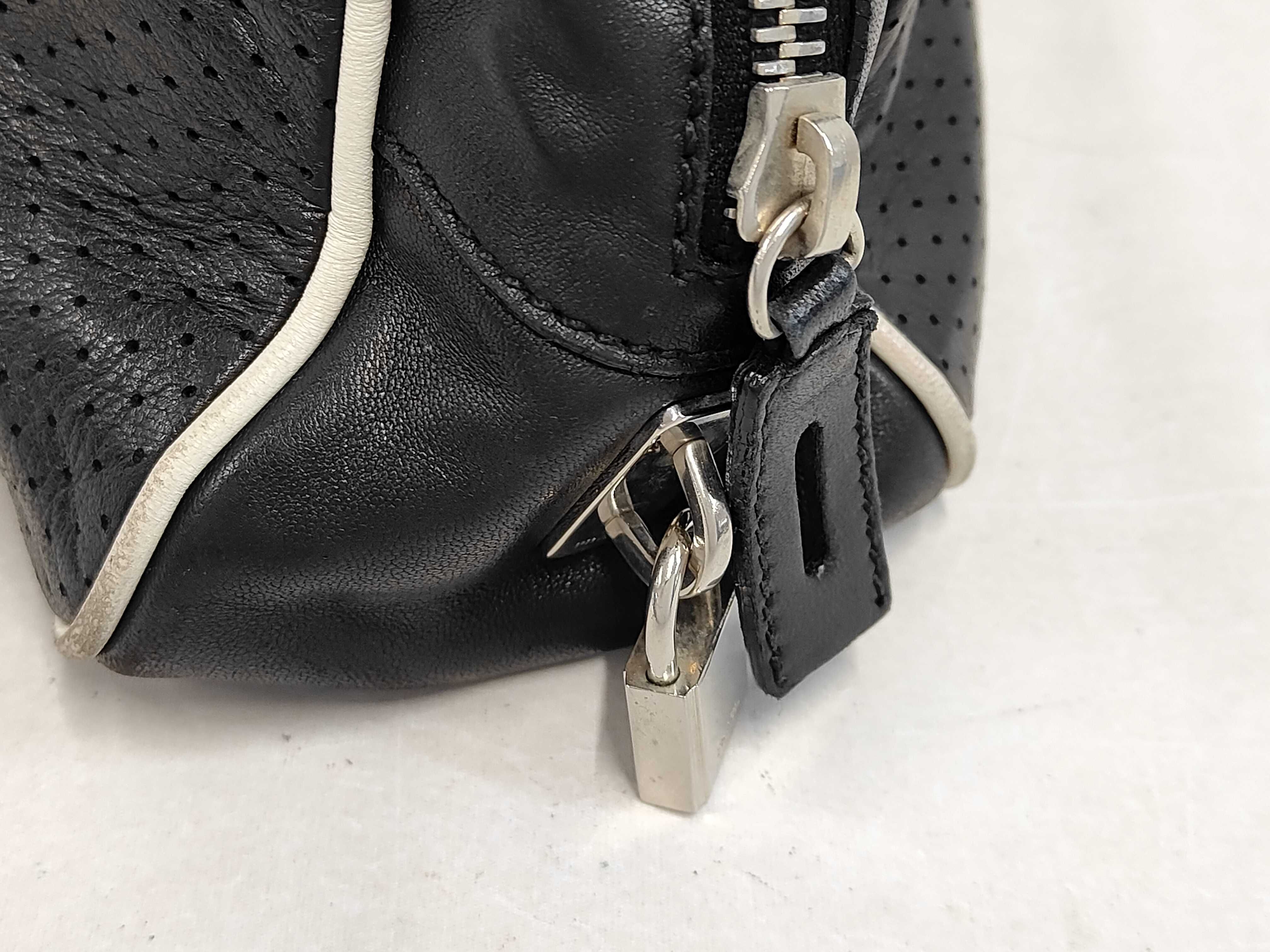Perforated Leather Handbag Black with White Tag Handbag — view 7