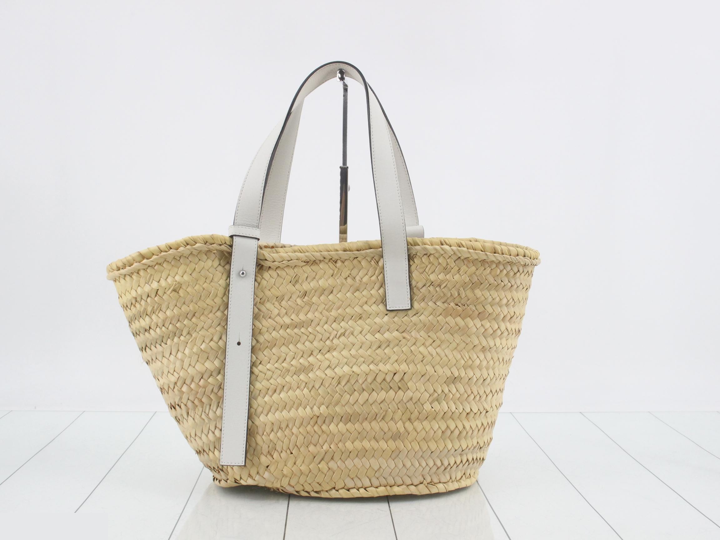 Straw Basket, Small, White — view 2