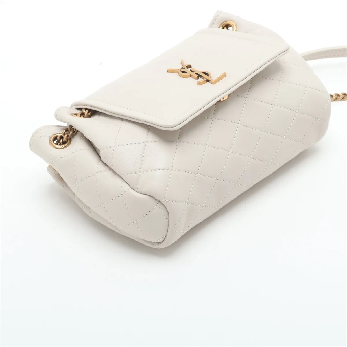 Mini Nolita Leather Chain Shoulder Bag, White, 672738 — view 4