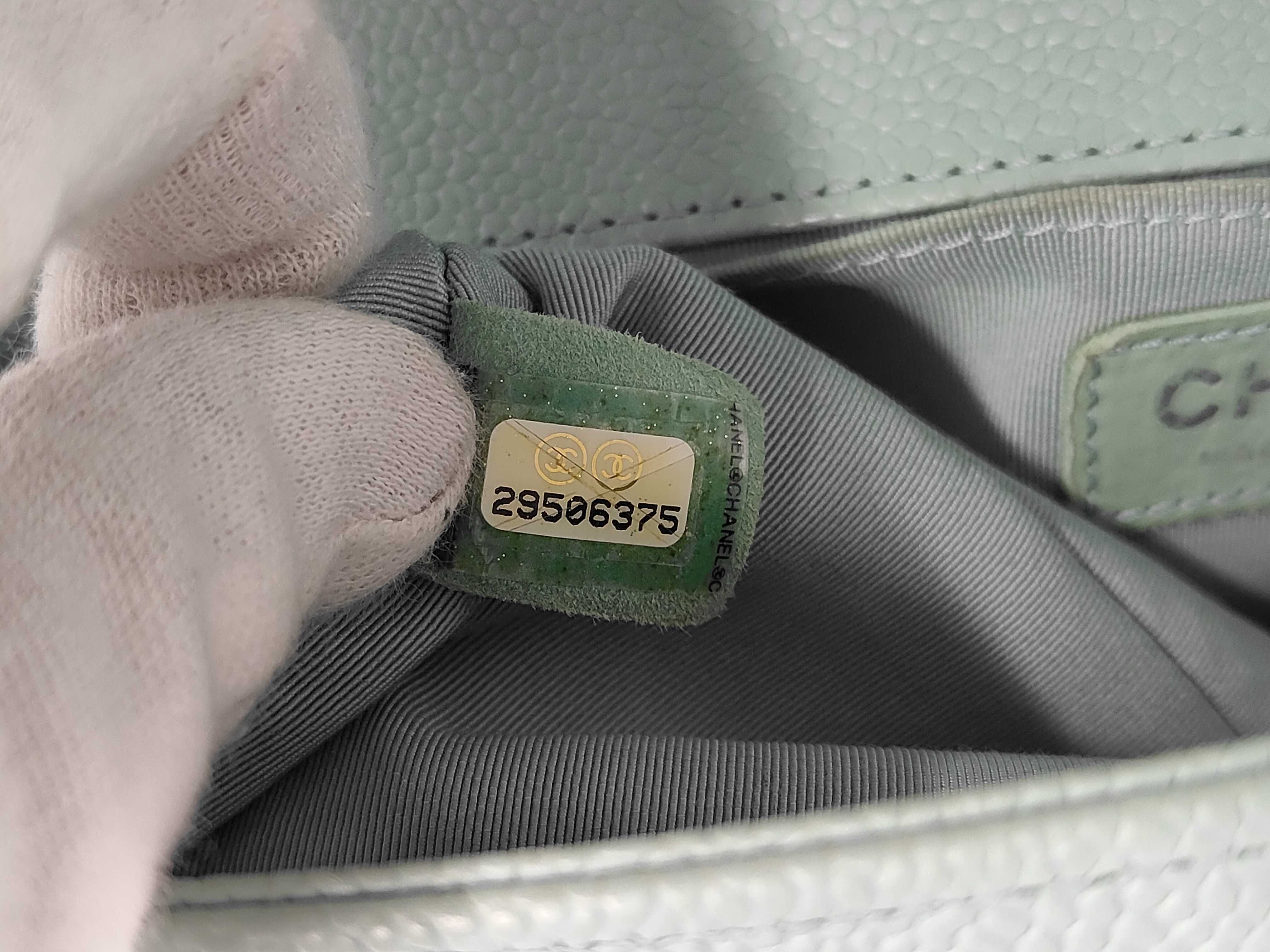 Boy Chanel Chain Shoulder Bag, Mint Green Caviar Leather, Chevron Pattern, Silver Hardware. — view 11