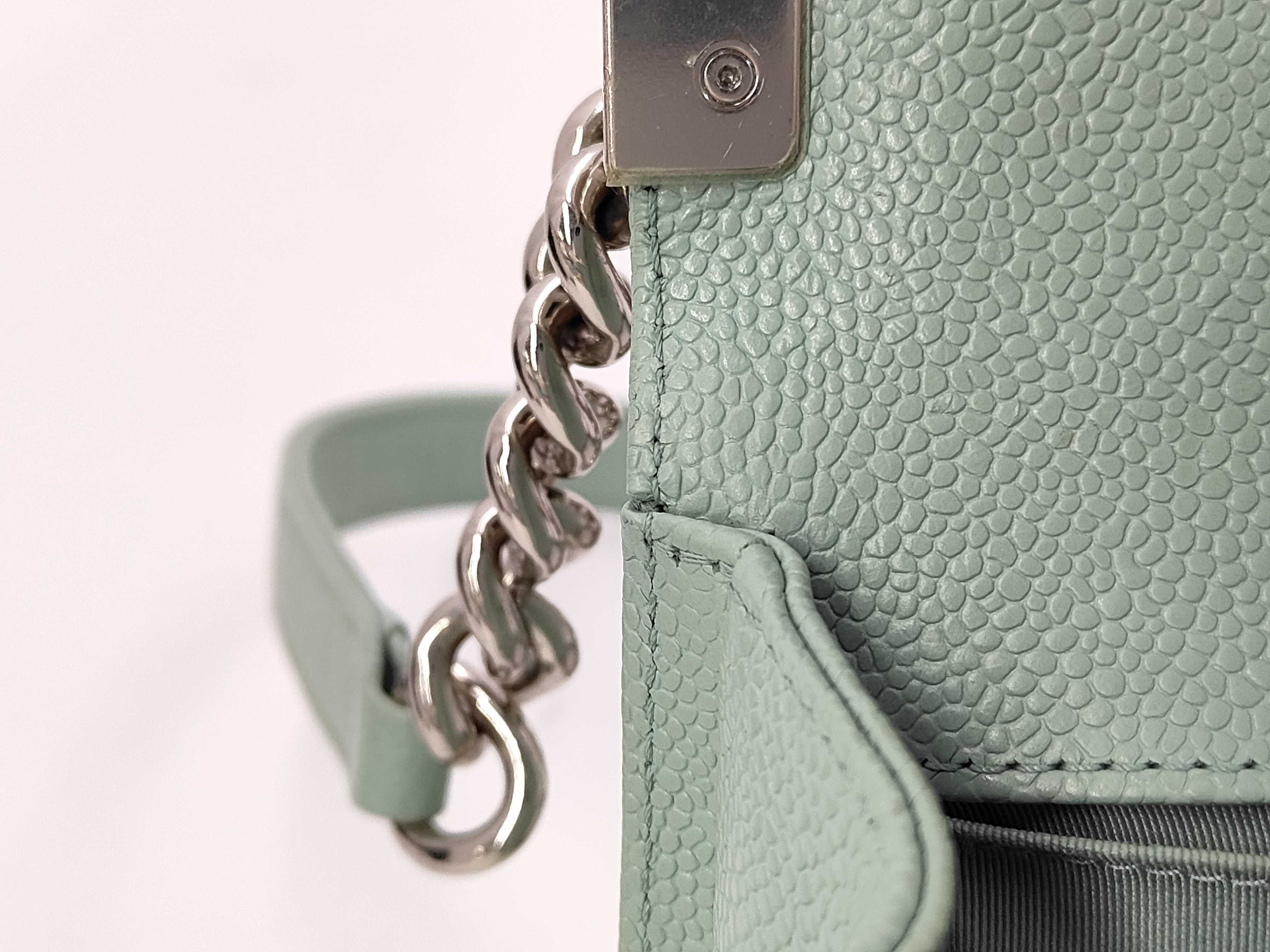 Boy Chanel Chain Shoulder Bag, Mint Green Caviar Leather, Chevron Pattern, Silver Hardware. — view 12