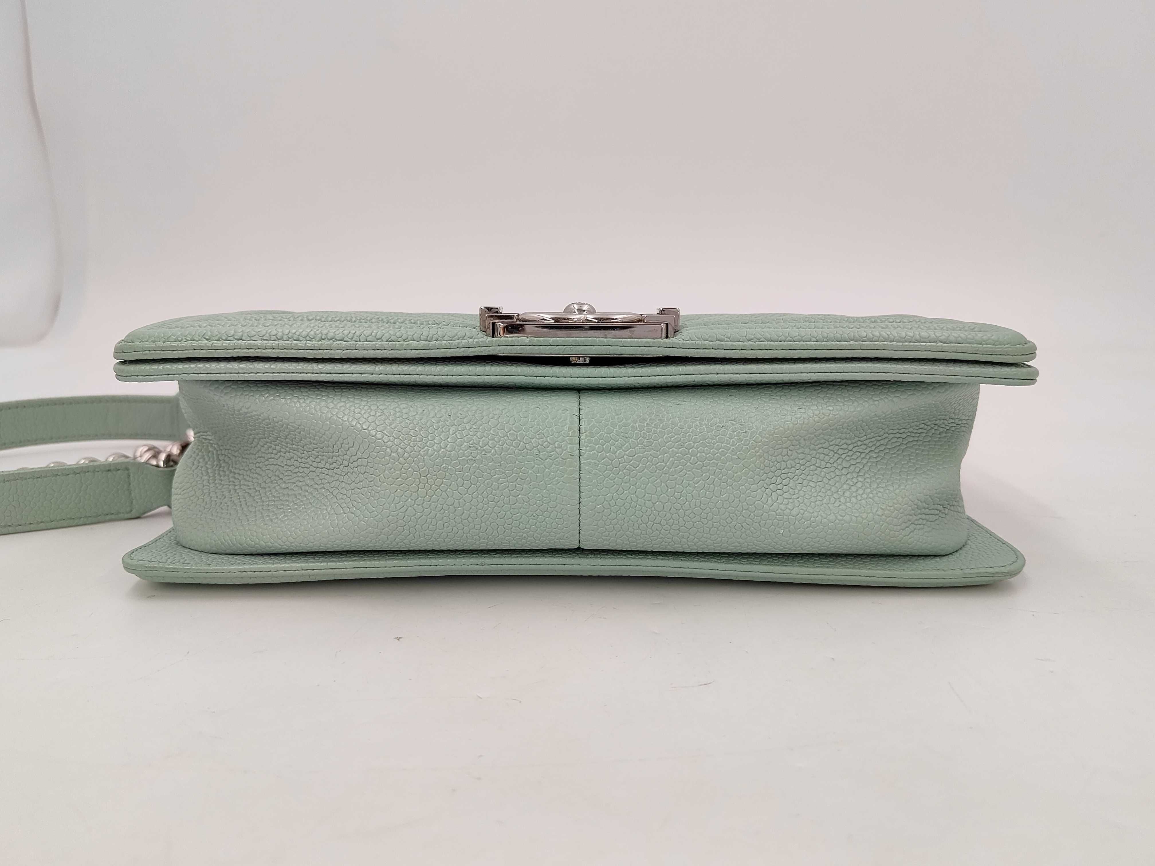 Boy Chanel Chain Shoulder Bag, Mint Green Caviar Leather, Chevron Pattern, Silver Hardware. — view 7