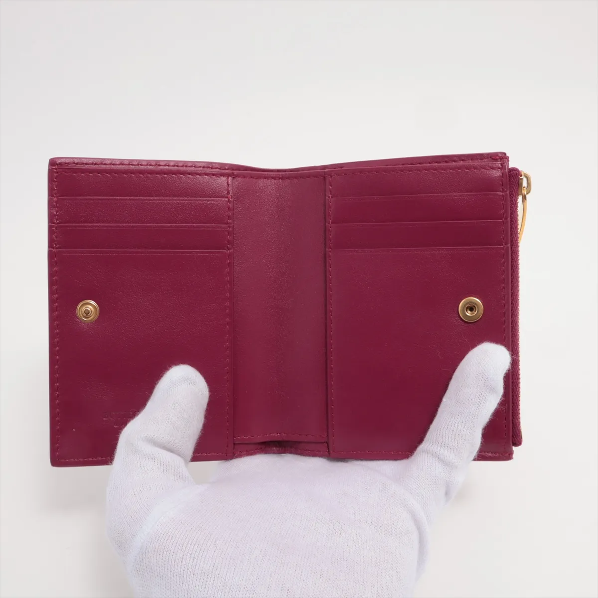 Intrecciato Leather Compact Wallet Purple — view 3