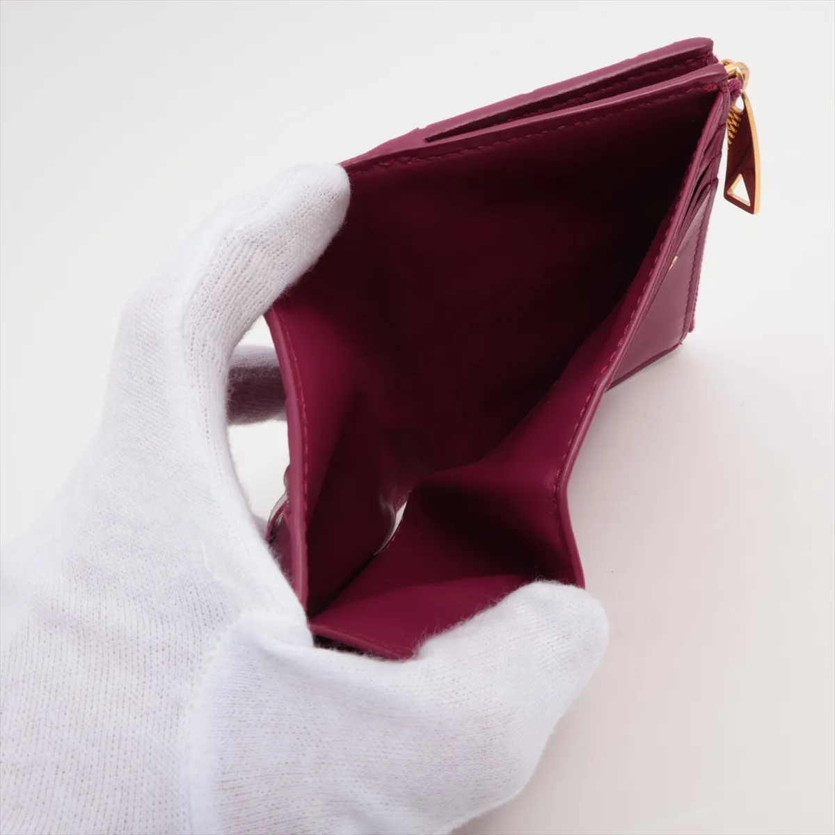 Intrecciato Leather Compact Wallet Purple — view 4