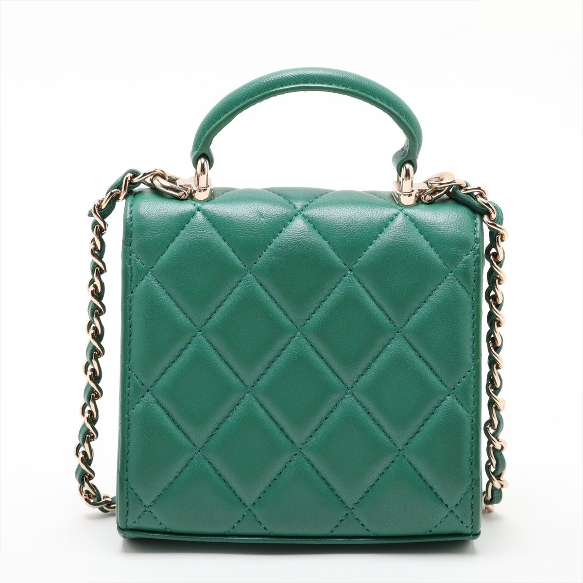 Matelassé Lambskin 2-Way Handbag, Green, Gold Hardware — view 2