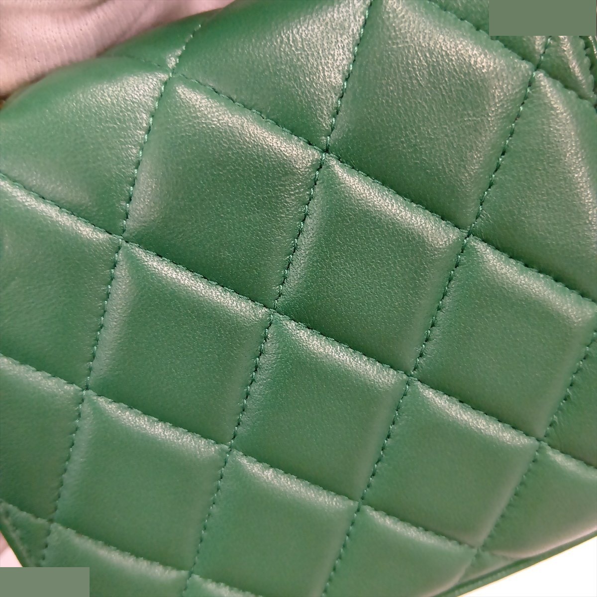 Matelassé Lambskin 2-Way Handbag, Green, Gold Hardware — view 11