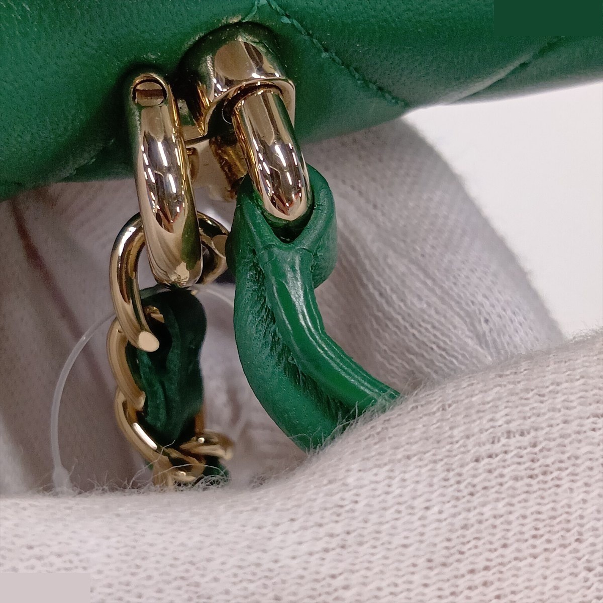 Matelassé Lambskin 2-Way Handbag, Green, Gold Hardware — view 12