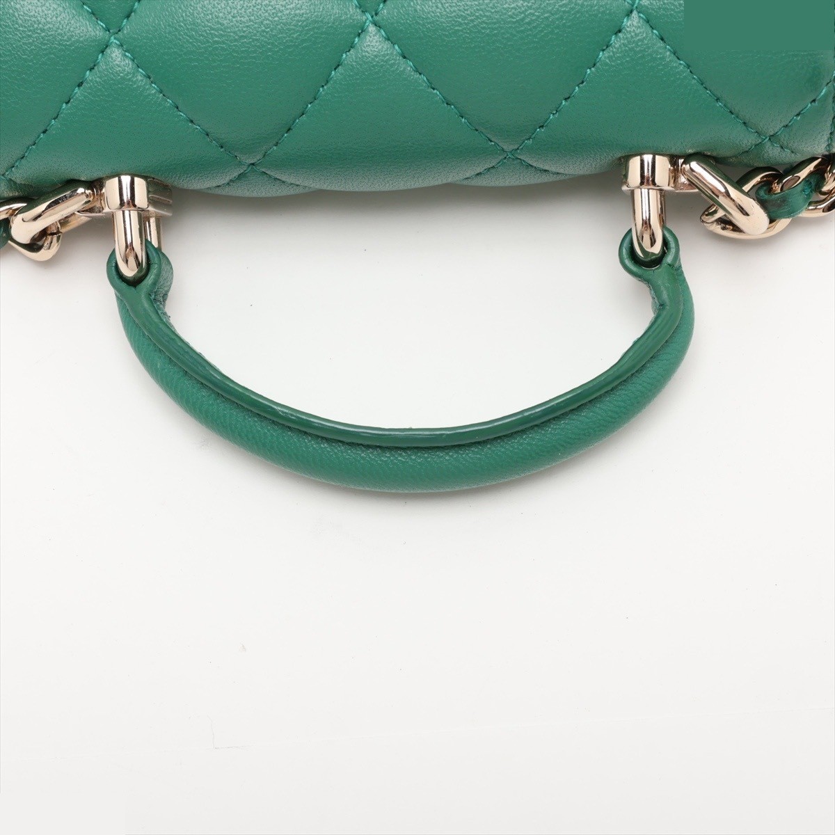 Matelassé Lambskin 2-Way Handbag, Green, Gold Hardware — view 5