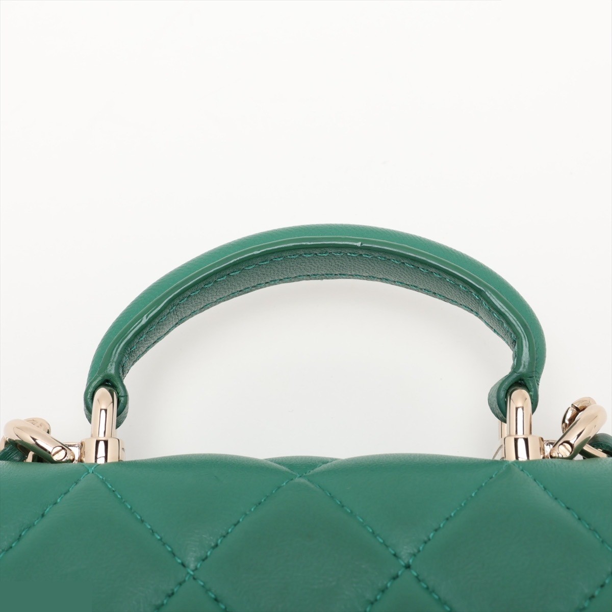 Matelassé Lambskin 2-Way Handbag, Green, Gold Hardware — view 6