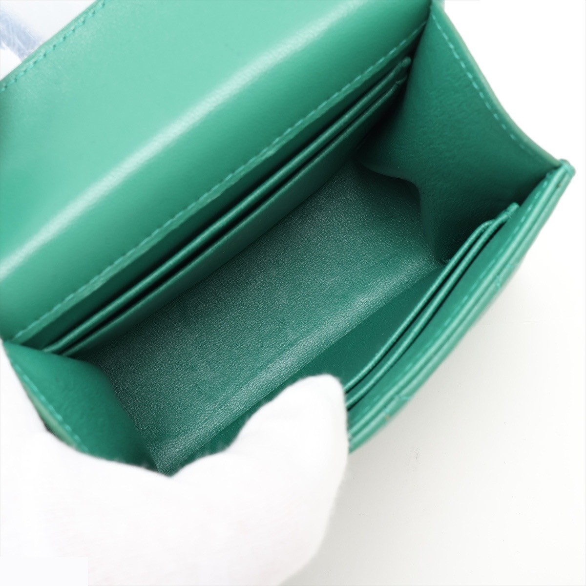 Matelassé Lambskin 2-Way Handbag, Green, Gold Hardware — view 8
