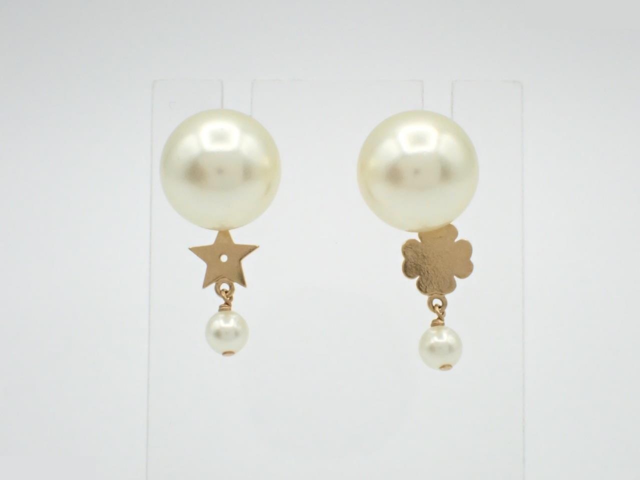 Faux pearl and stone earrings — view 2