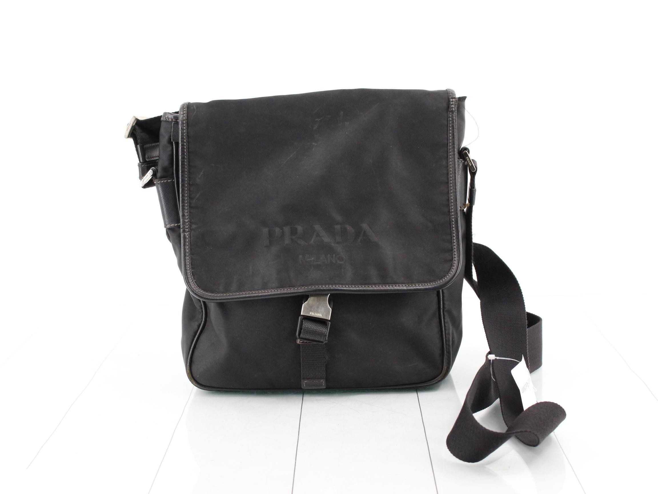 Tessuto Nylon x Leather Shoulder Bag, Black