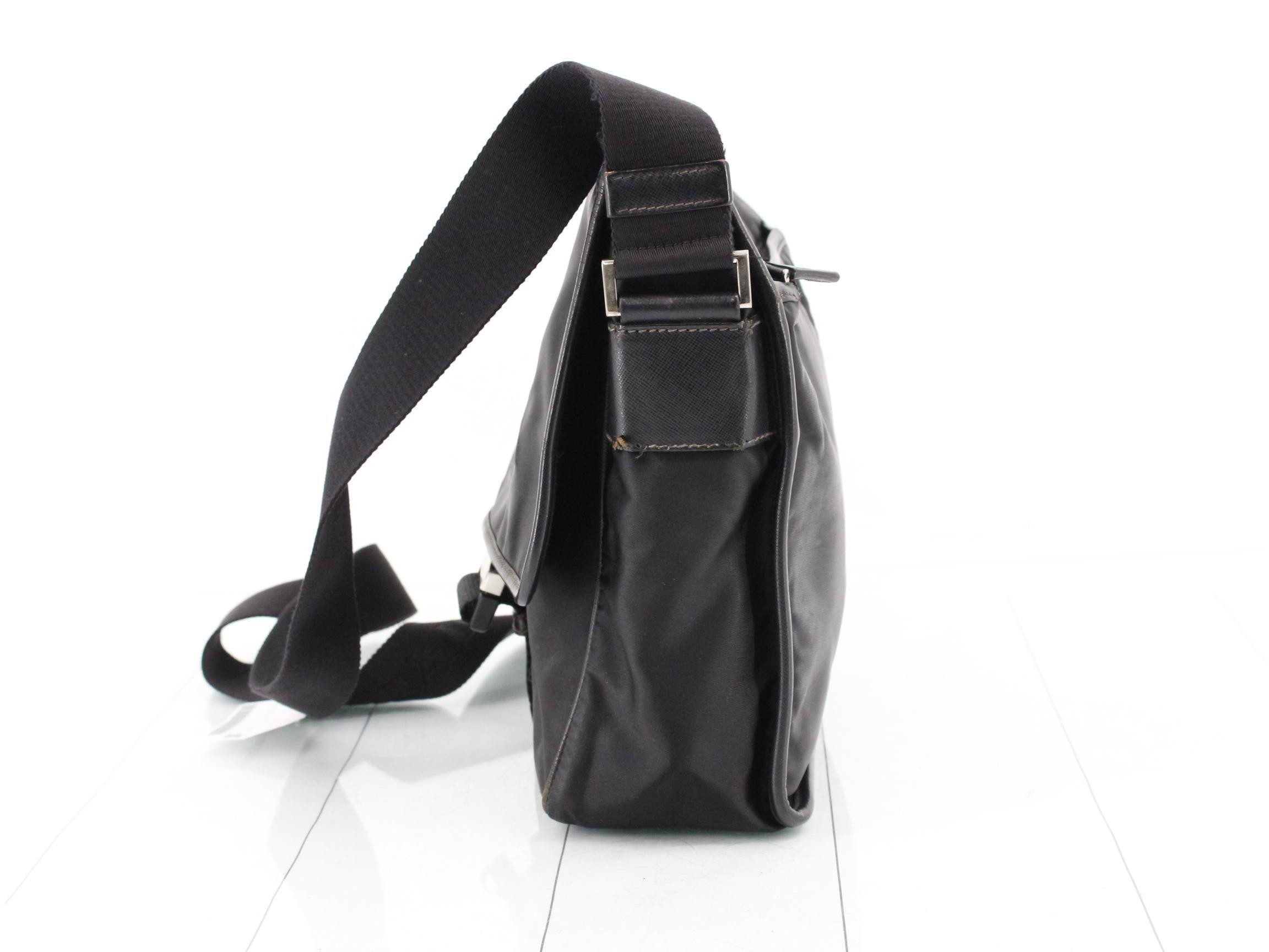 Tessuto Nylon x Leather Shoulder Bag, Black — view 3