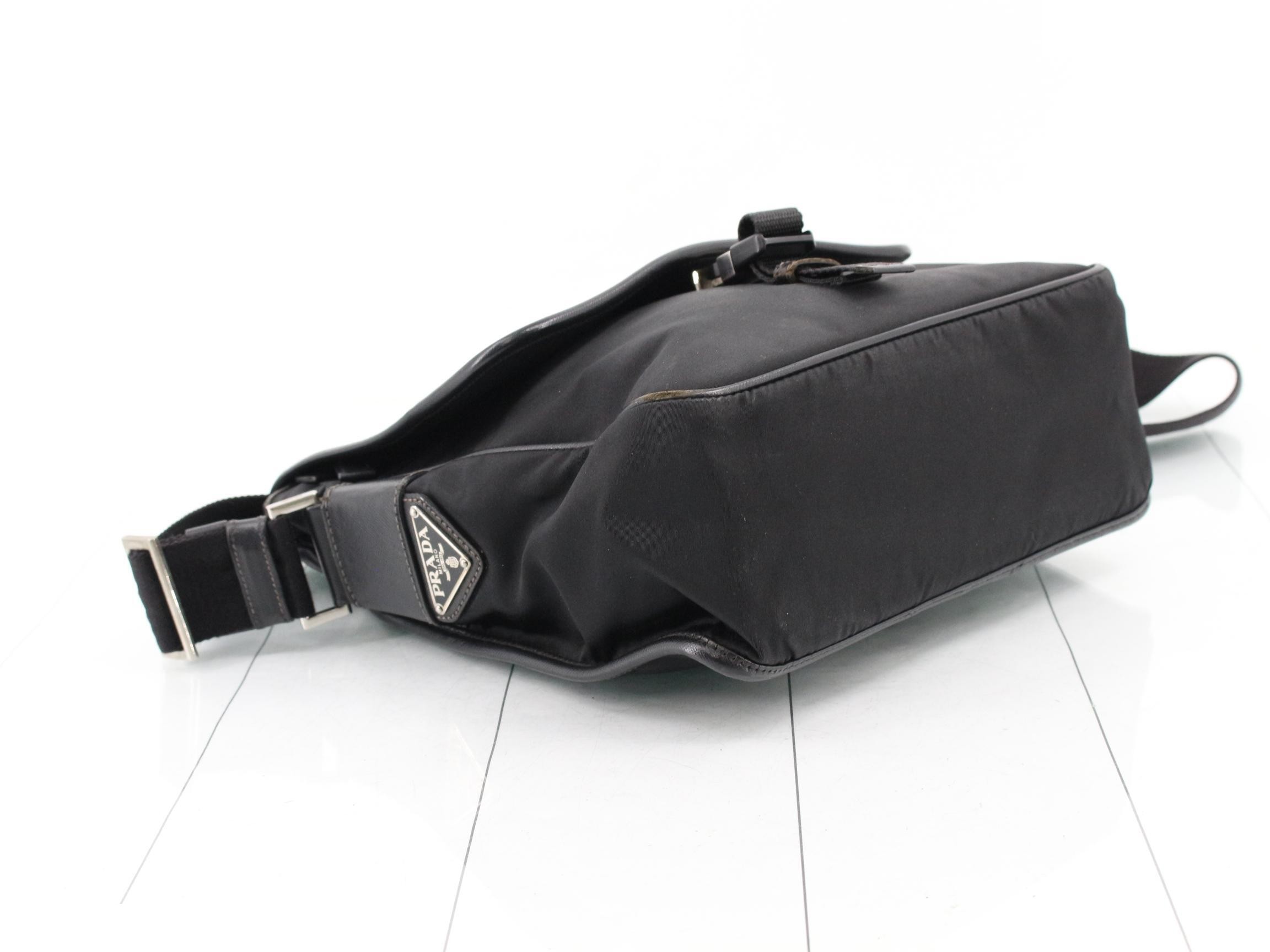 Tessuto Nylon x Leather Shoulder Bag, Black — view 5