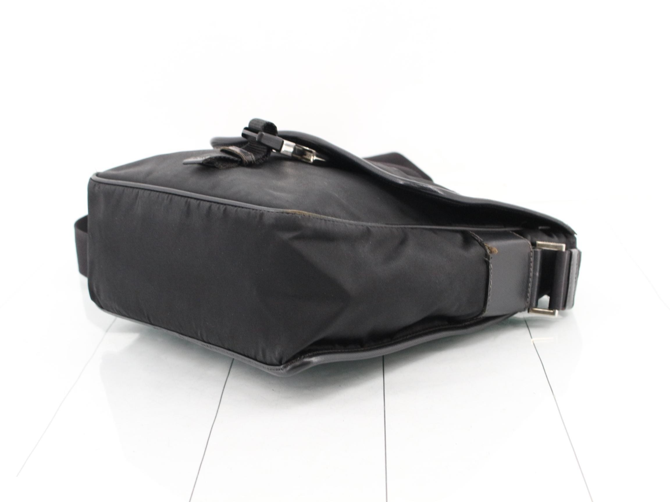 Tessuto Nylon x Leather Shoulder Bag, Black — view 6