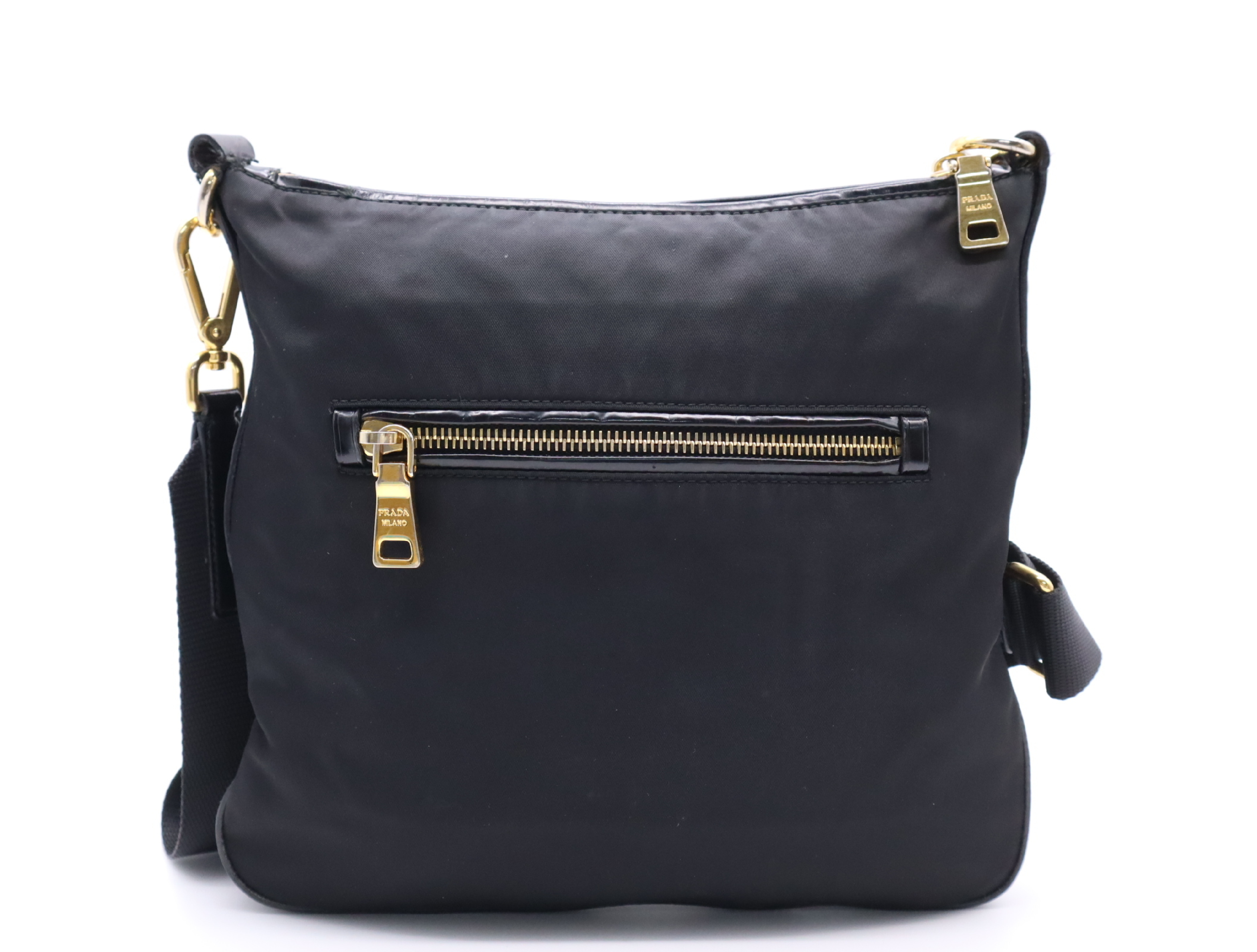 BT0711 Nylon Triangle Logo Shoulder Bag with Dust Bag, Black, Gold Hardware — view 2