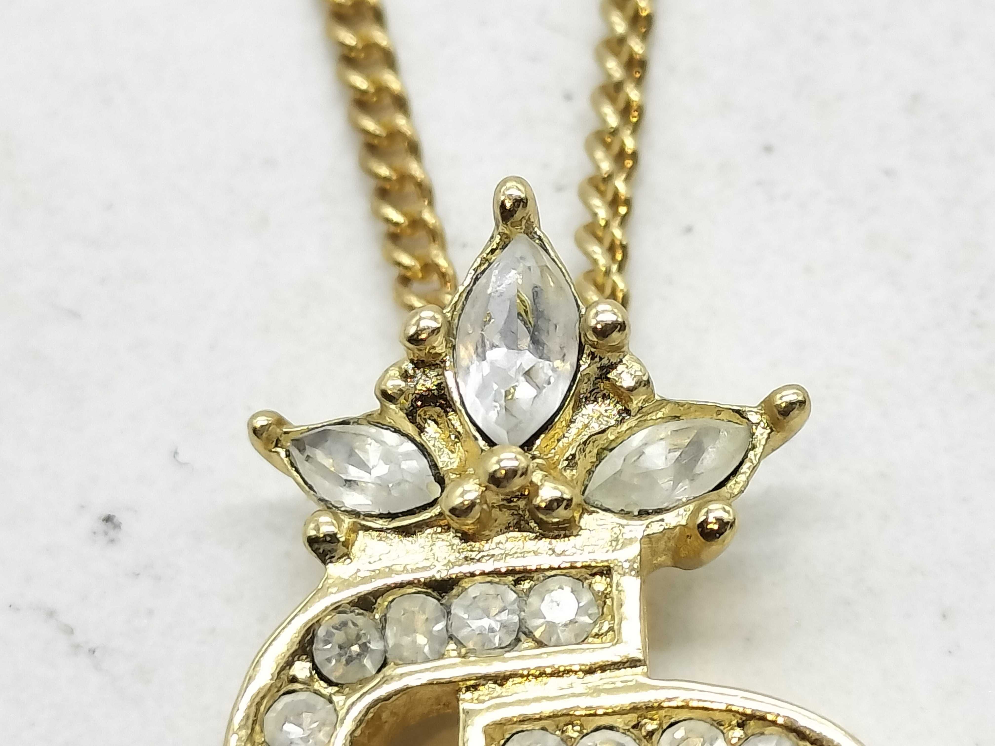 Logo x Crown x Rhinestone Necklace with Gold Hardware — view 2
