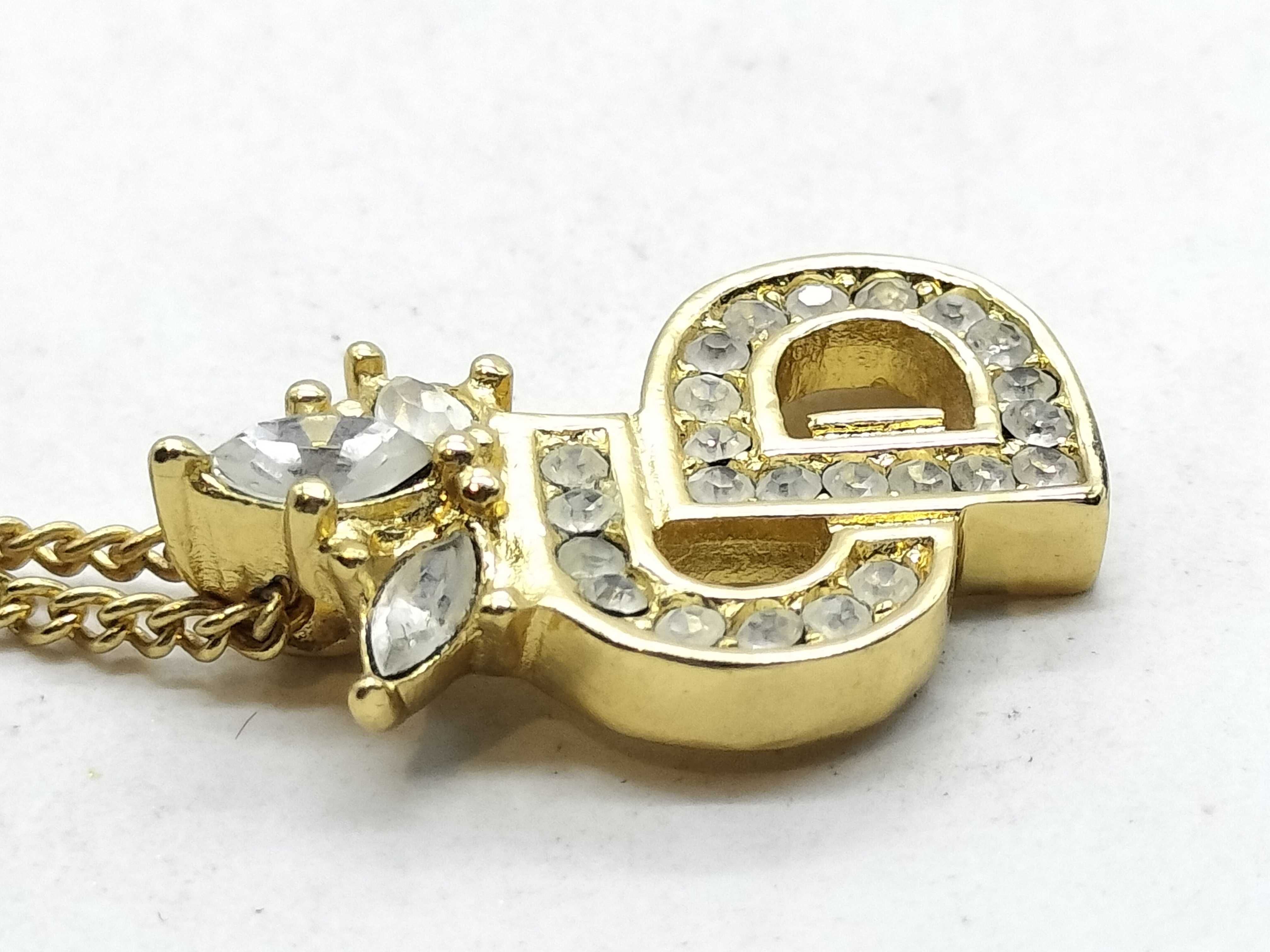 Logo x Crown x Rhinestone Necklace with Gold Hardware — view 6