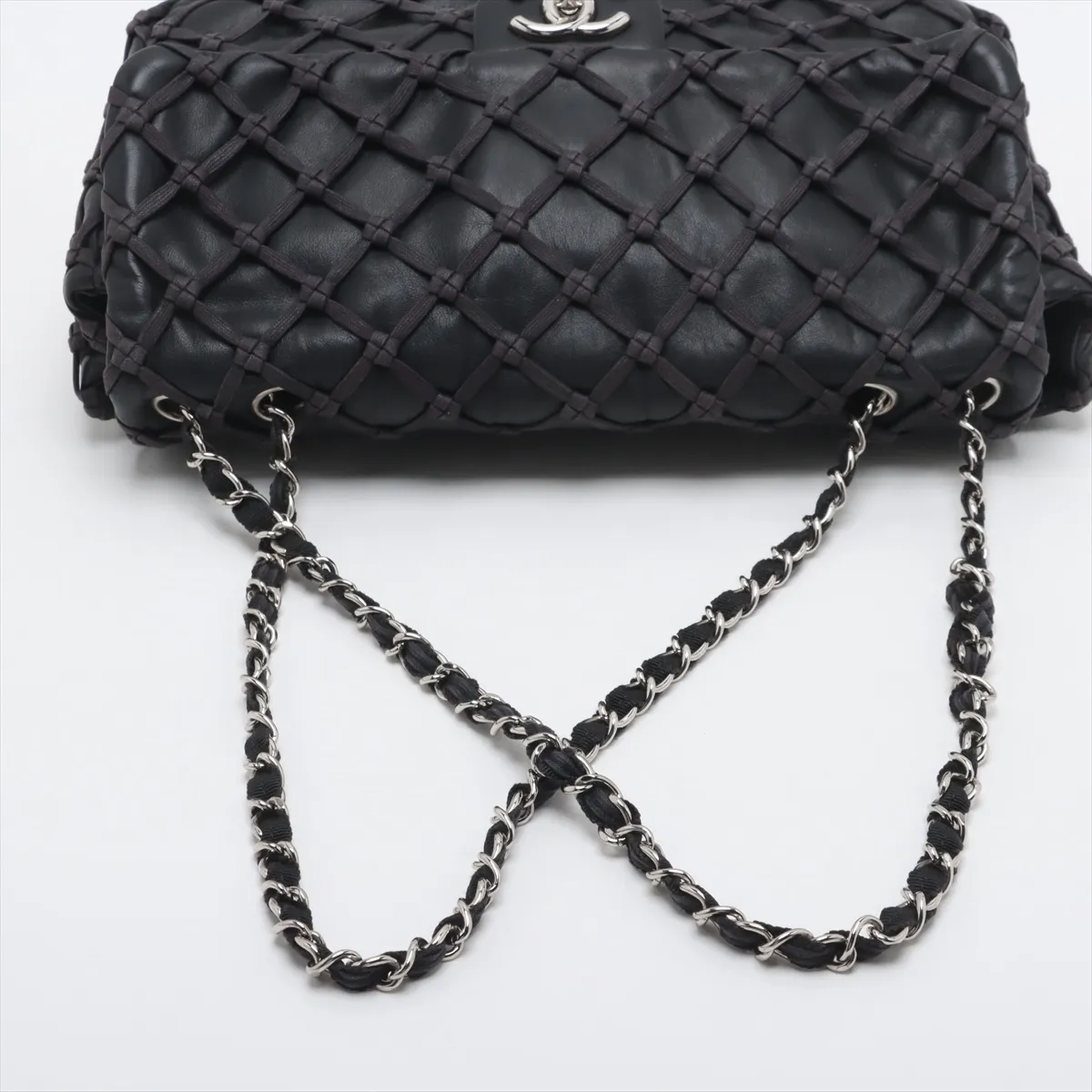 Coco Mark Lamb Single Flap Double Chain Bag Navy Silver Hardware 14161143 14th Series — view 5