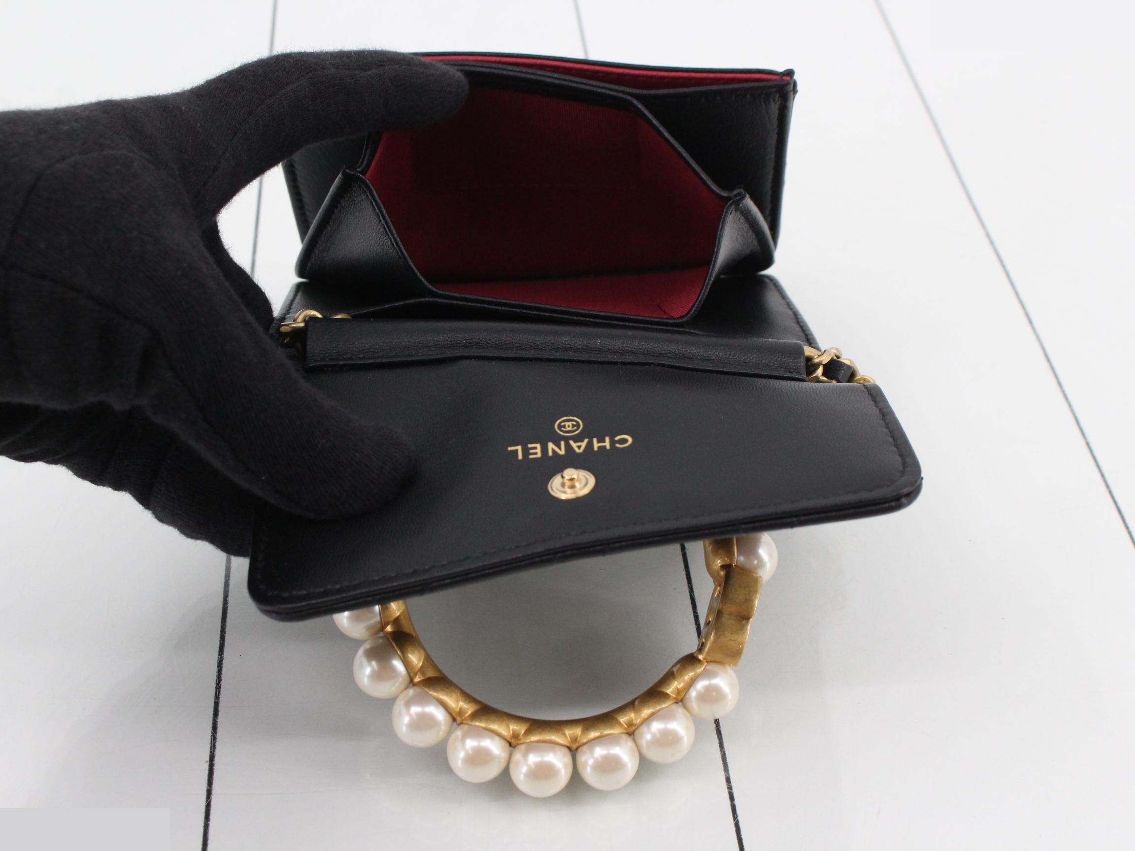 Lambskin Pearl Top Handle Chain Wallet — view 4