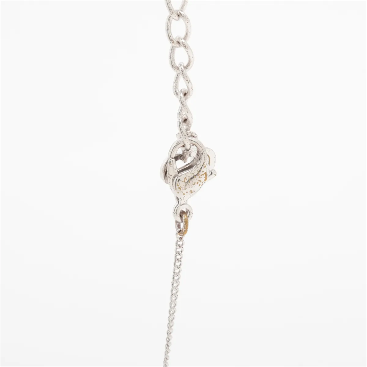 logo necklace, metal, silver. Shows signs of wear, including dents, — view 3