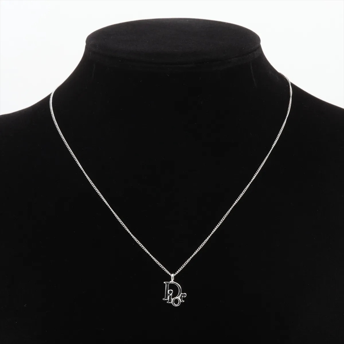 logo necklace, metal, silver. Shows signs of wear, including dents, — view 5