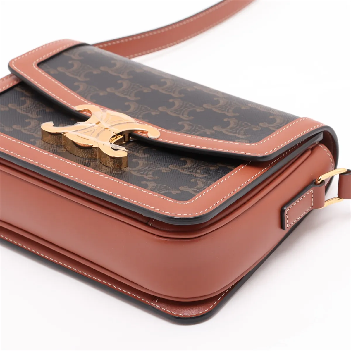 Triomphe Teen PVC x Leather Shoulder Bag, Brown — view 3