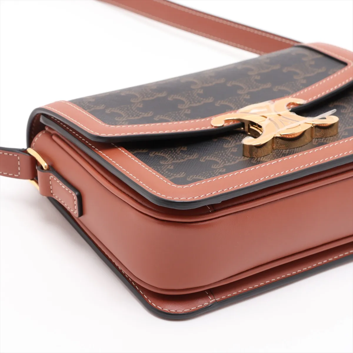 Triomphe Teen PVC x Leather Shoulder Bag, Brown — view 4