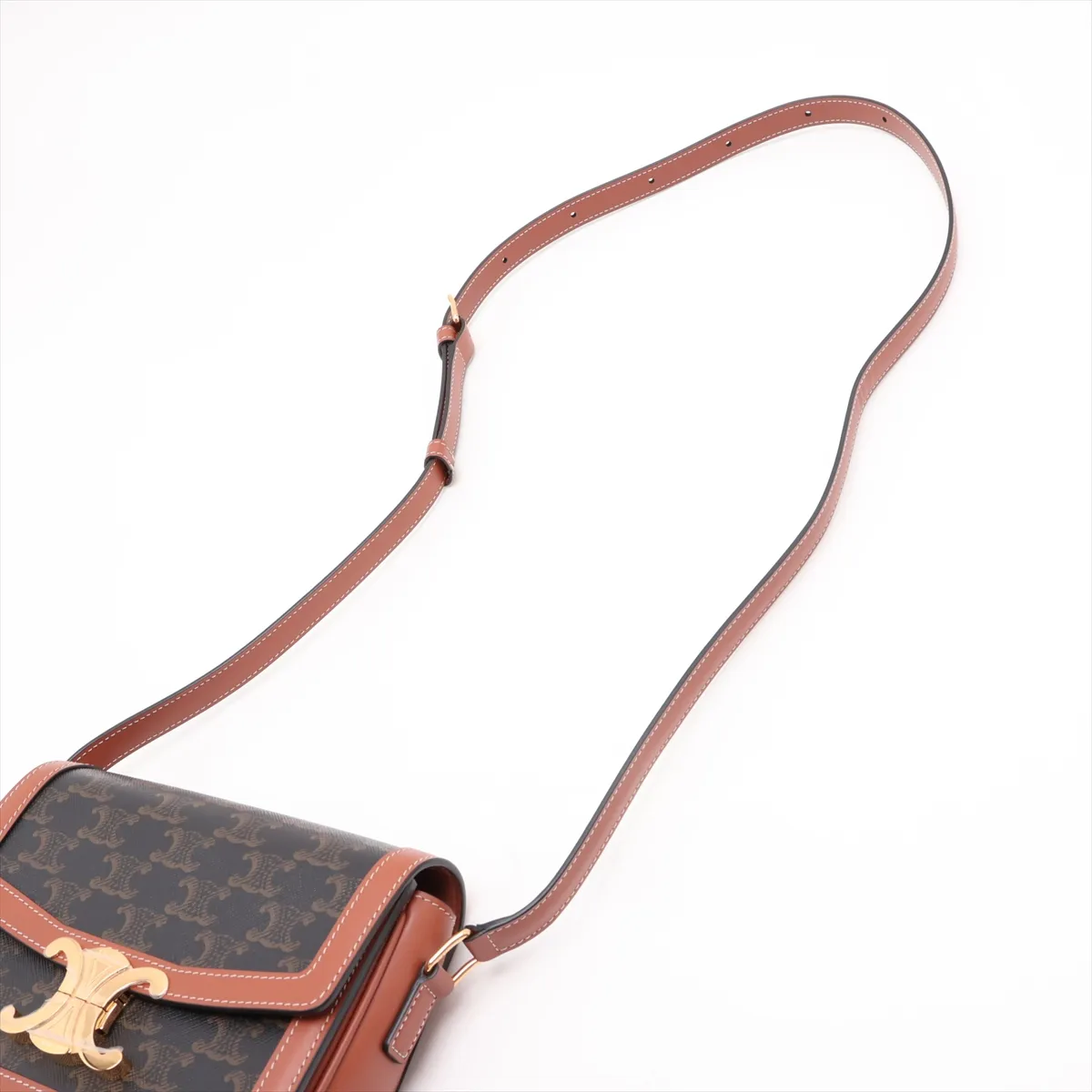 Triomphe Teen PVC x Leather Shoulder Bag, Brown — view 5