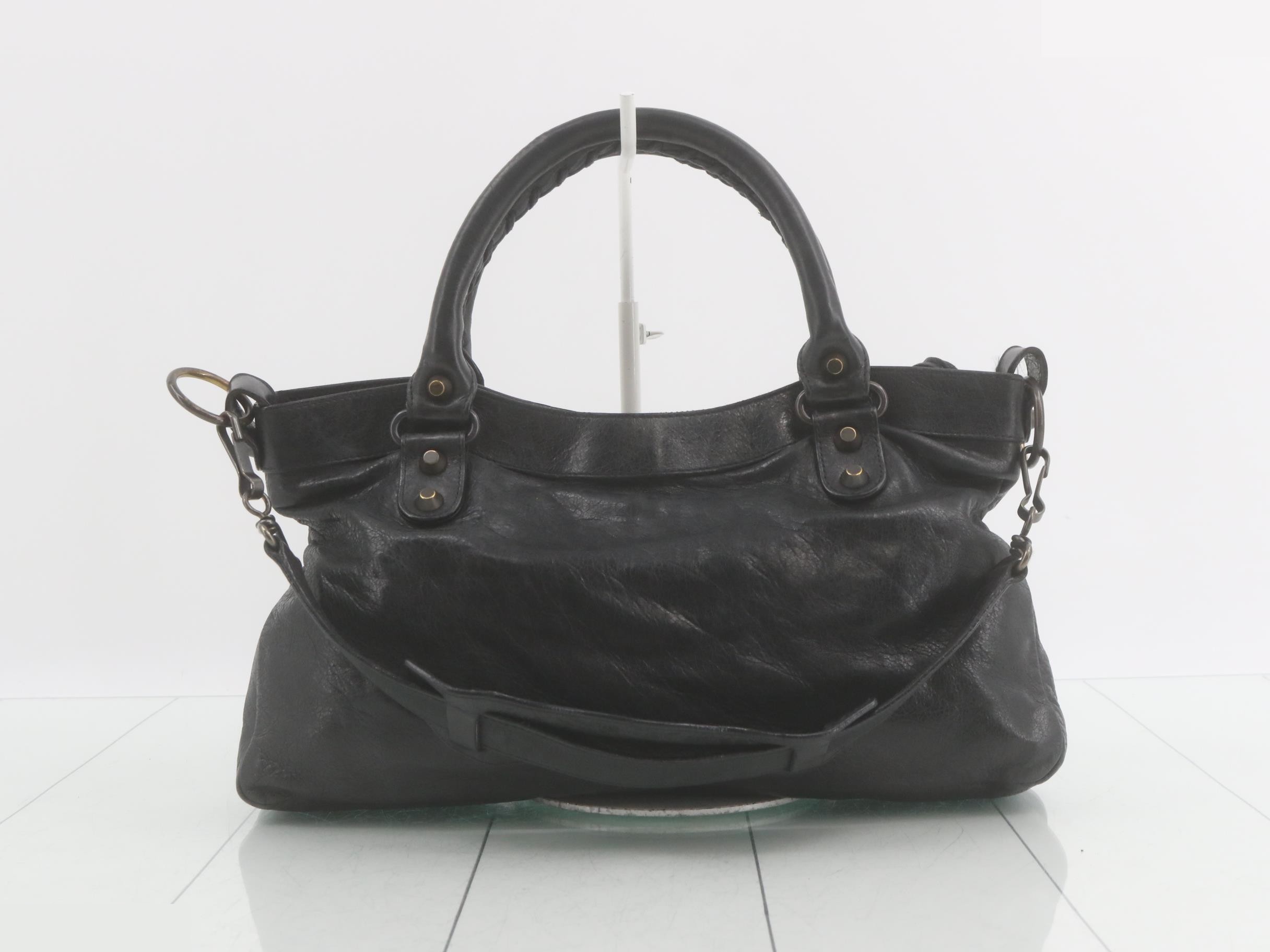 The City 2-Way Handbag with Shoulder Strap, Leather, Black — view 2