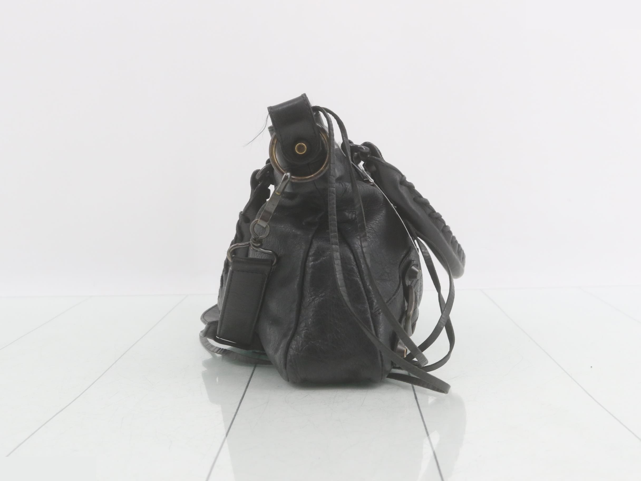 The City 2-Way Handbag with Shoulder Strap, Leather, Black — view 4