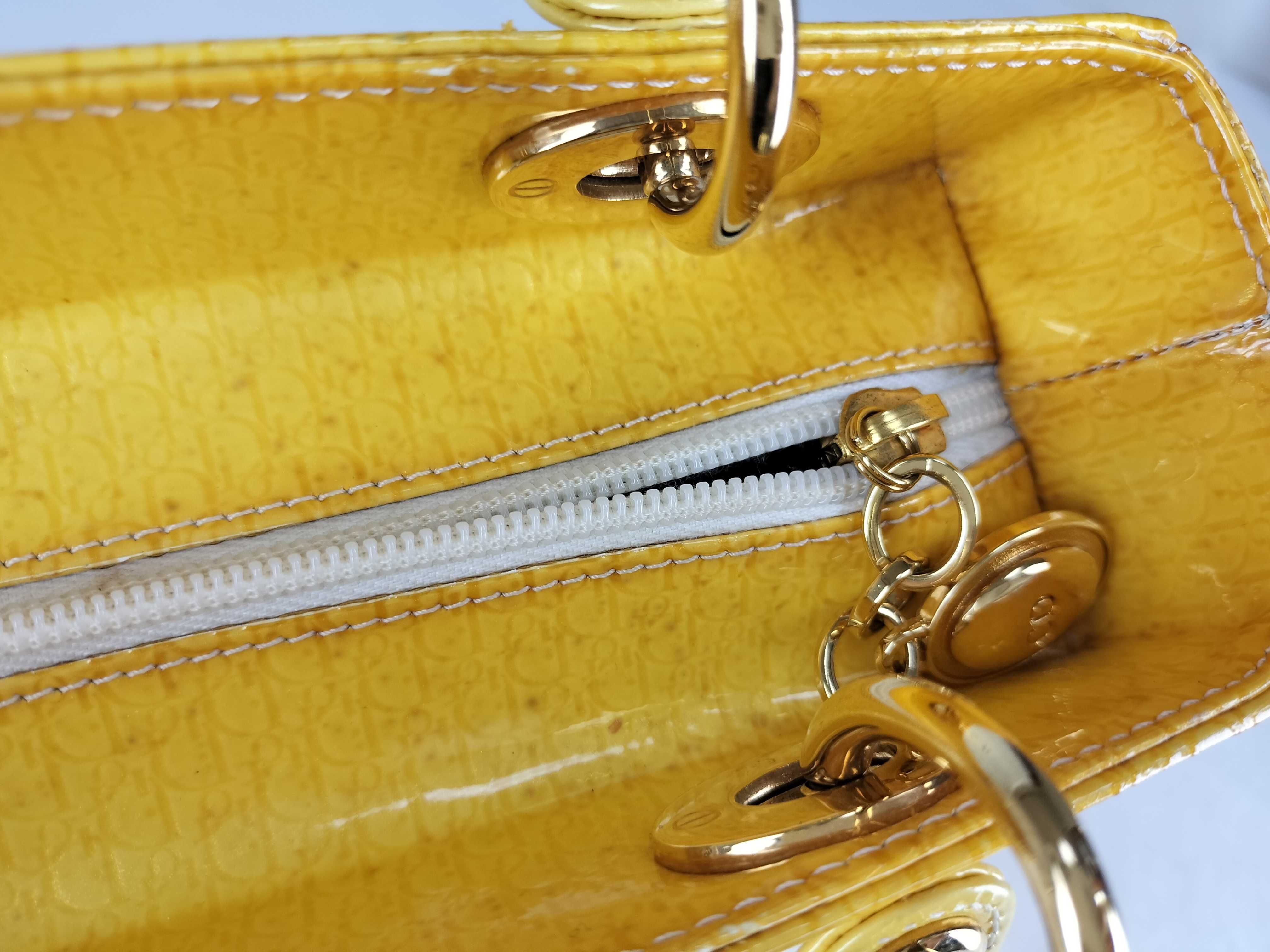 Lady Dior Trotter Lady Patent Leather Yellow Handbag — view 15