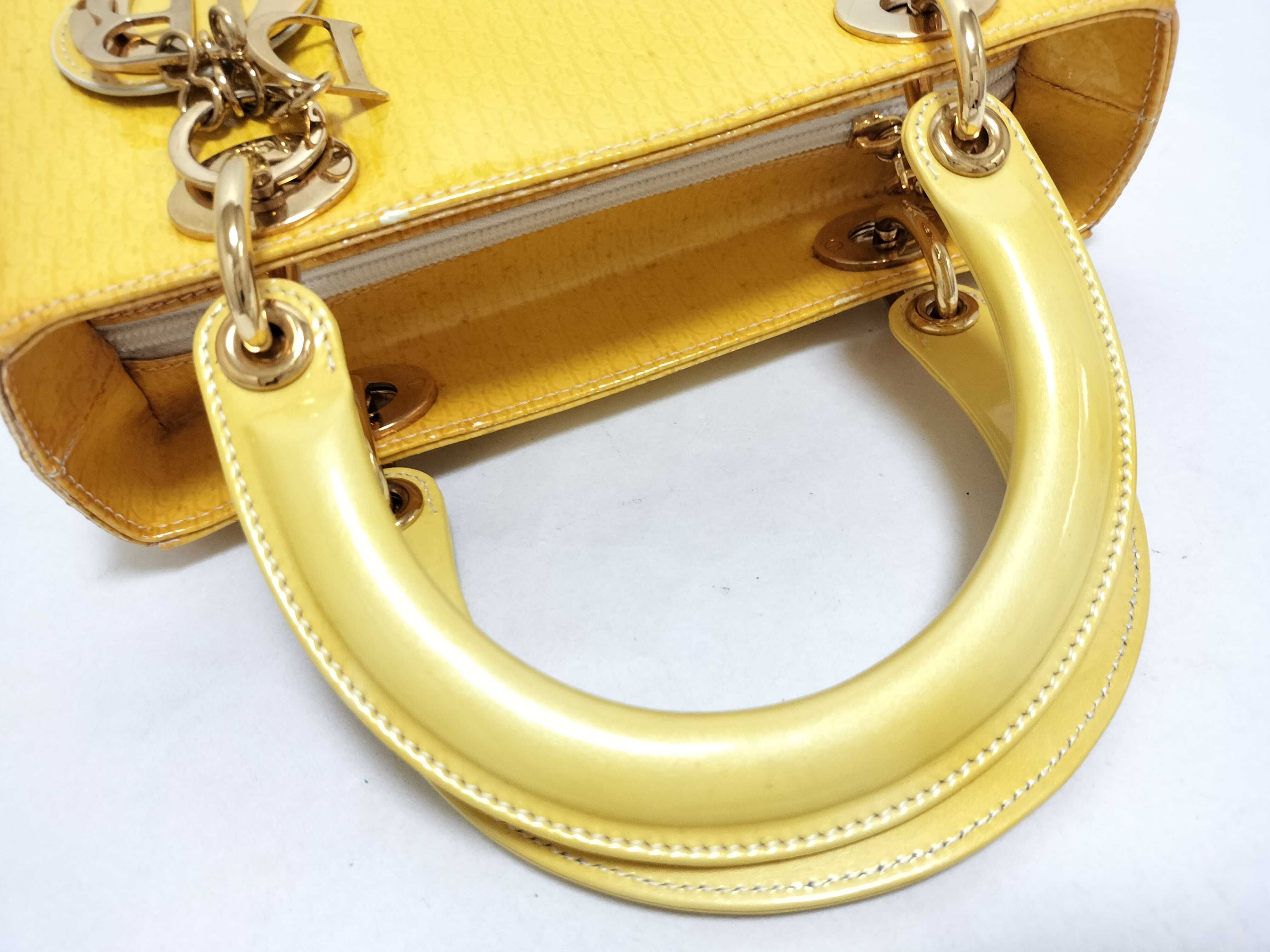 Lady Dior Trotter Lady Patent Leather Yellow Handbag — view 3