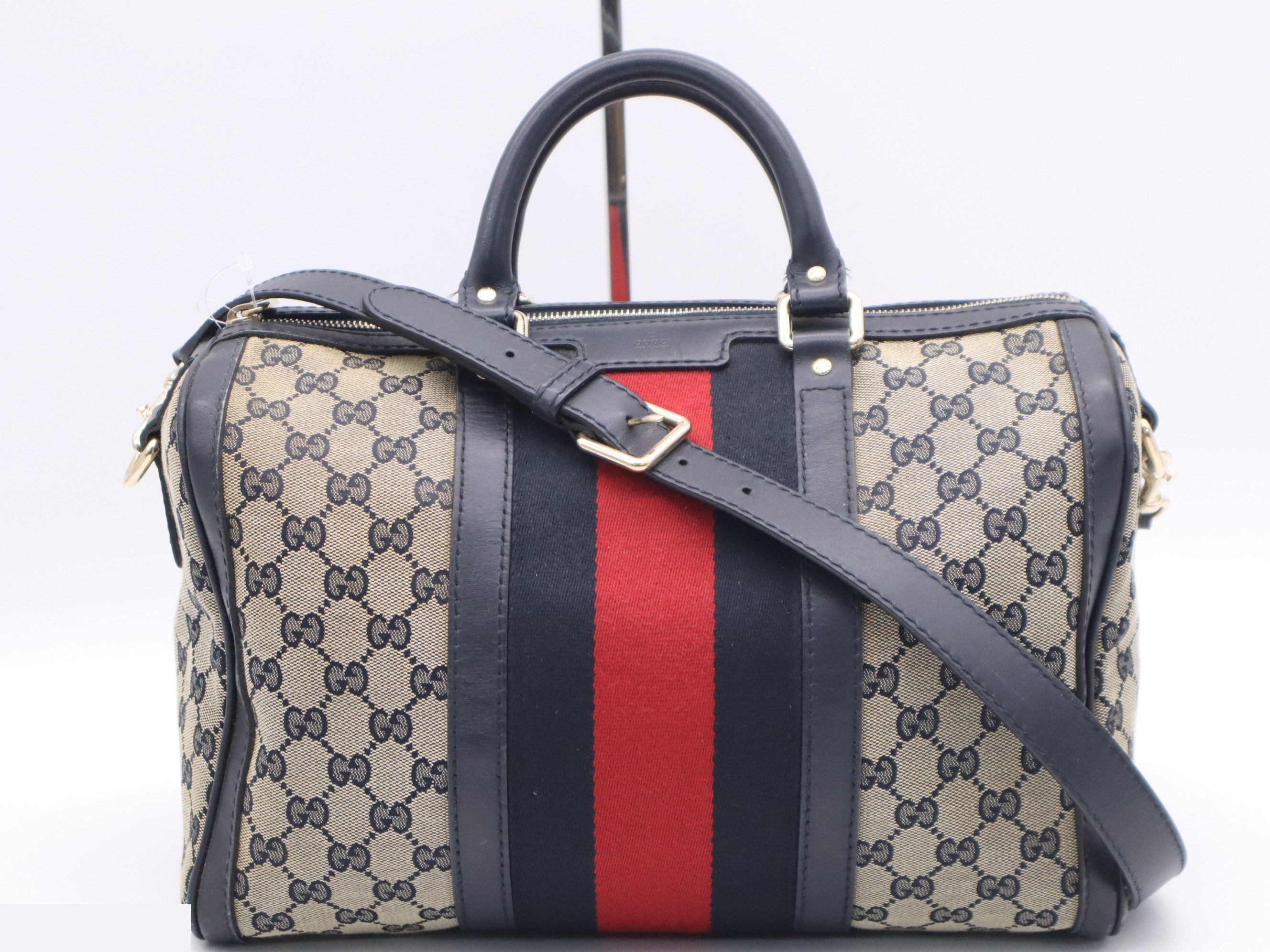 GG Canvas Boston Bag with Shoulder Strap, Beige/Black