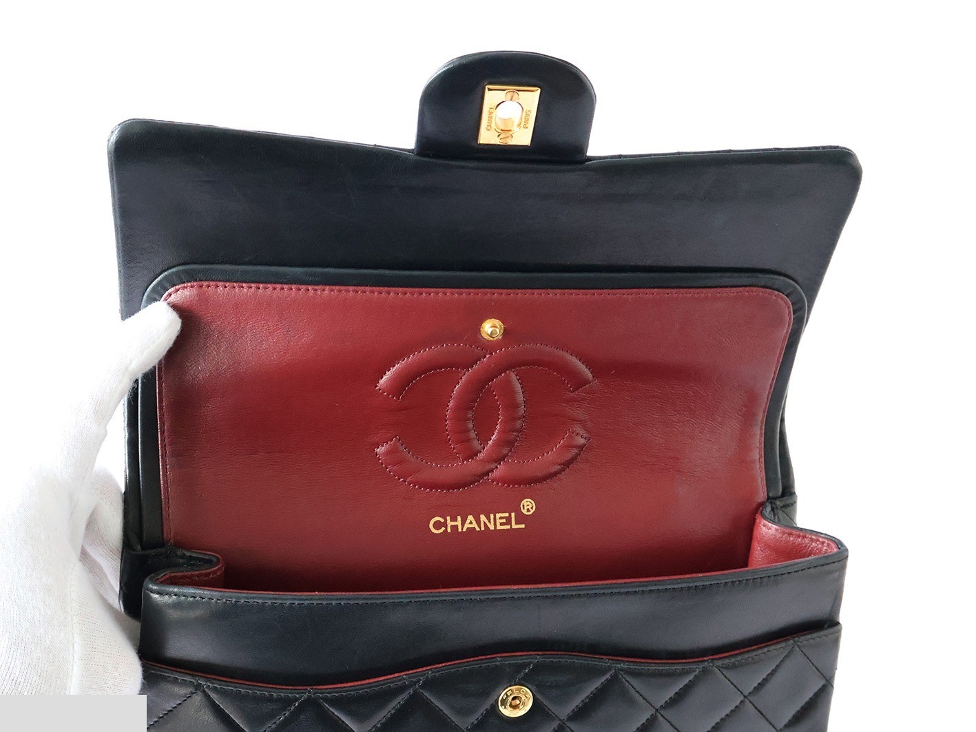 Matelassé 25 Lambskin Double Flap Double Chain Shoulder Bag, Black — view 11