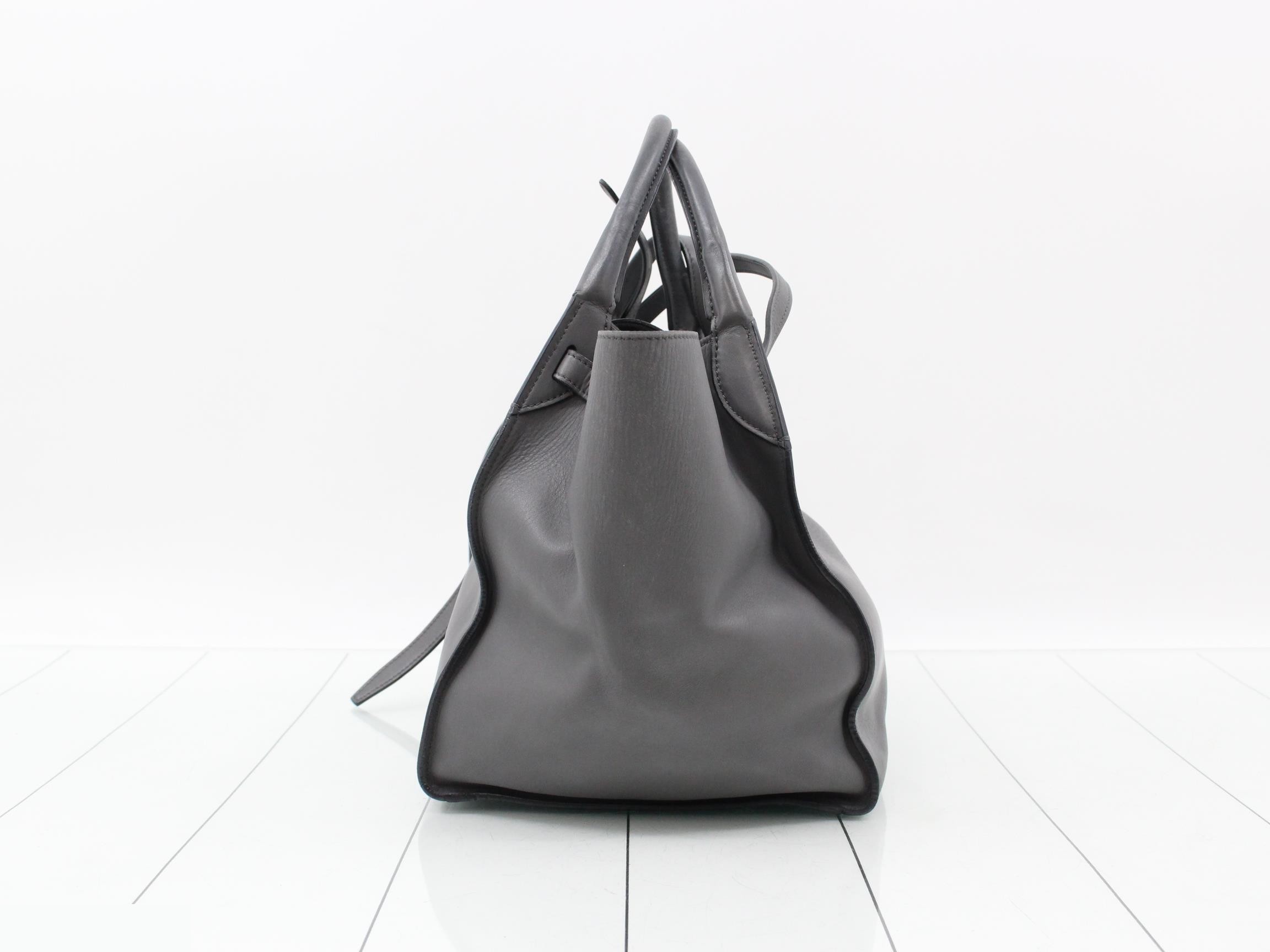 Big Bag Small Leather 2-Way Shoulder/Handbag, Gray — view 3